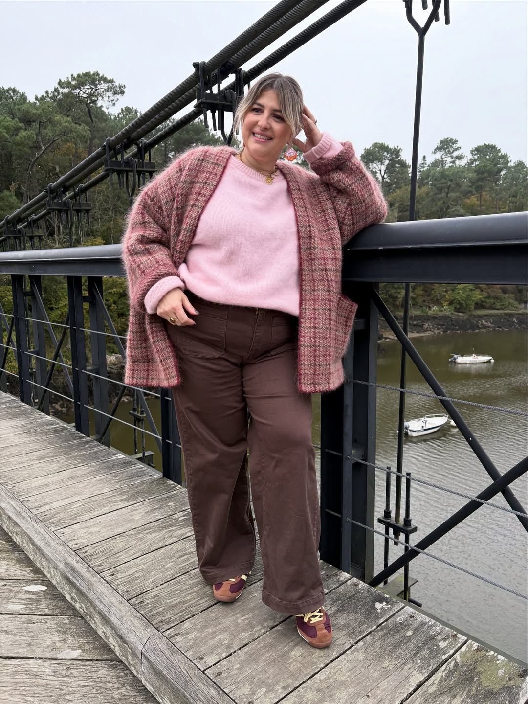 Cozy Pink Sweater And Brown Wide Leg Pants