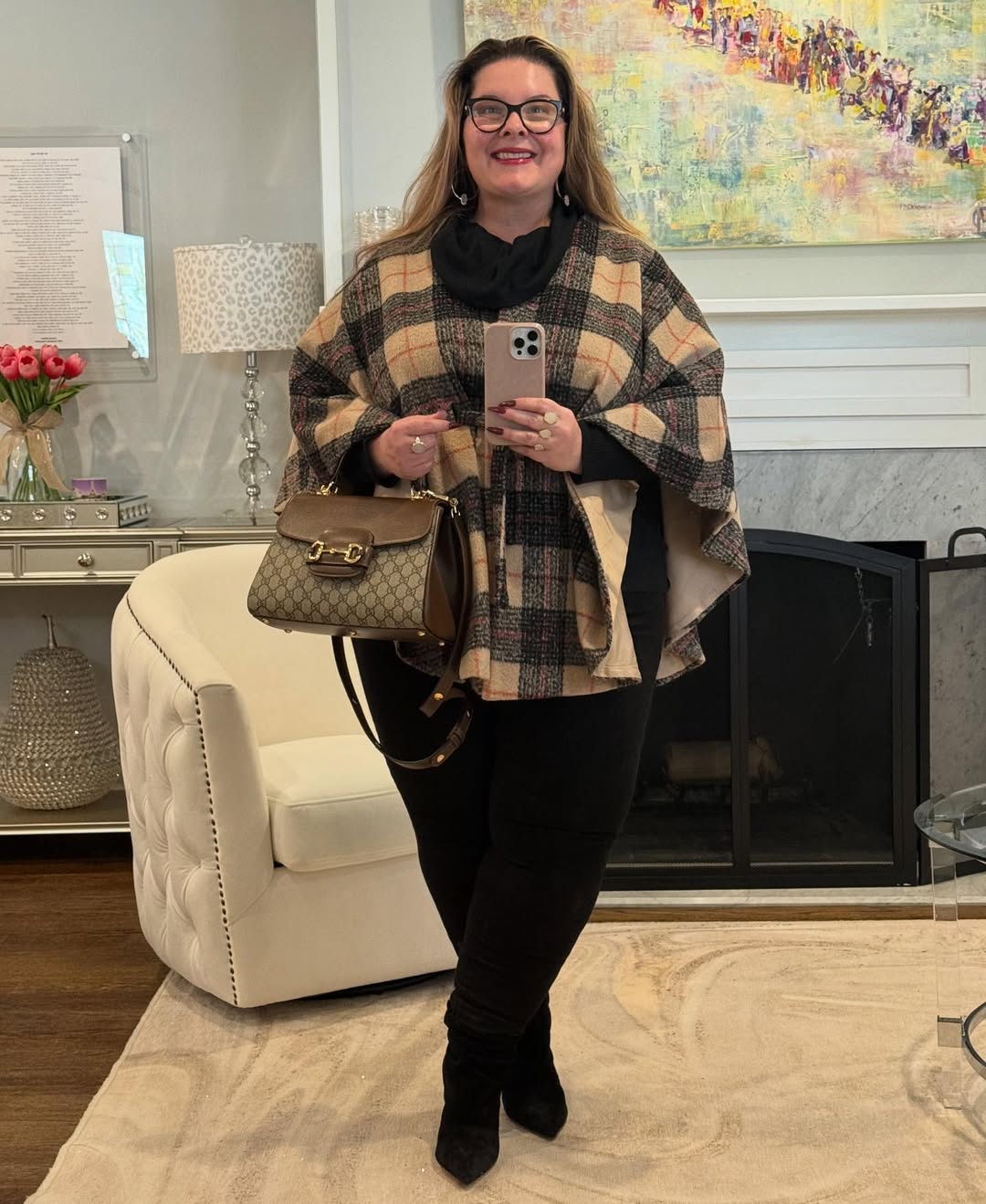 Cozy Plaid Cape Over Black Base