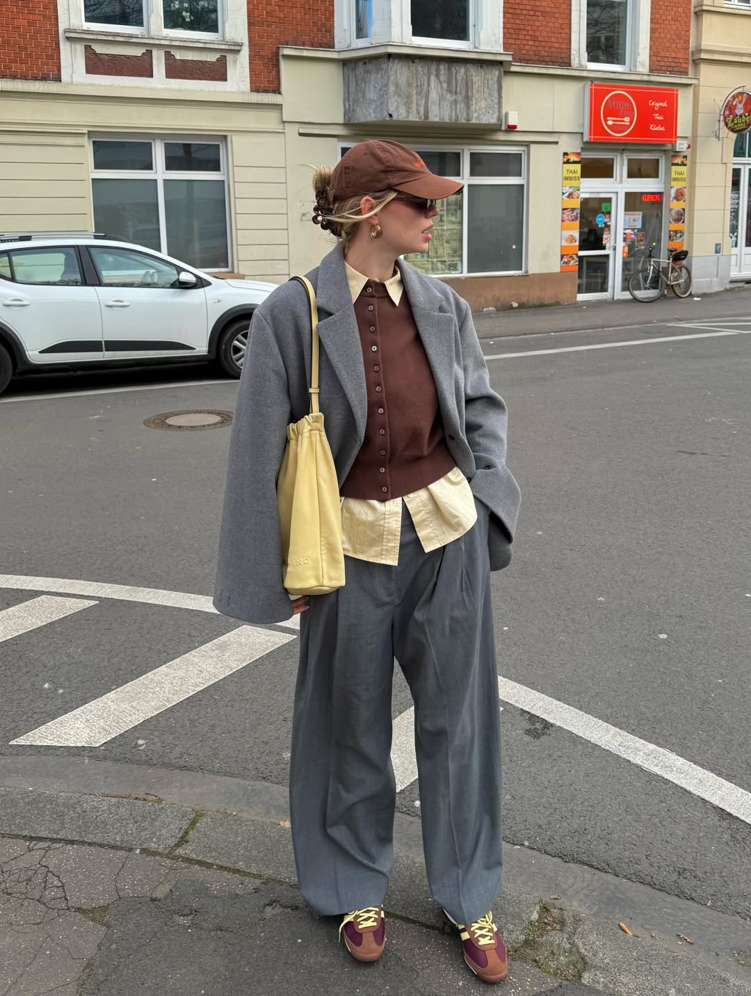 Chic Grey Blazer And Trousers Parisian Fall Look