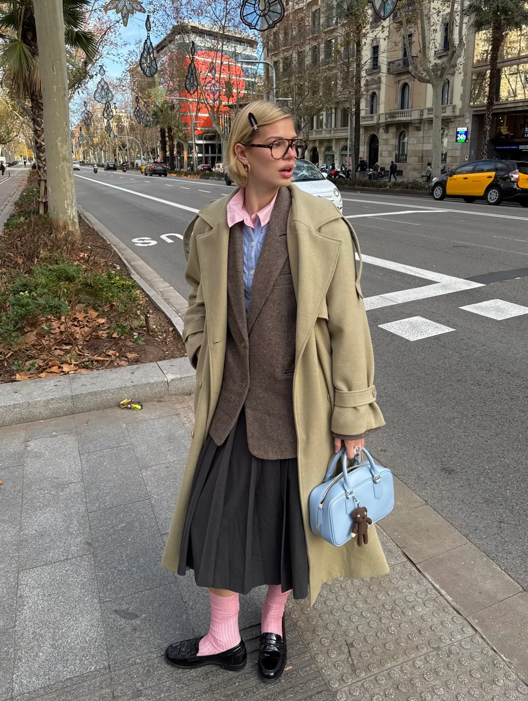 Preppy Layered Midi Skirt And Loafer Outfit