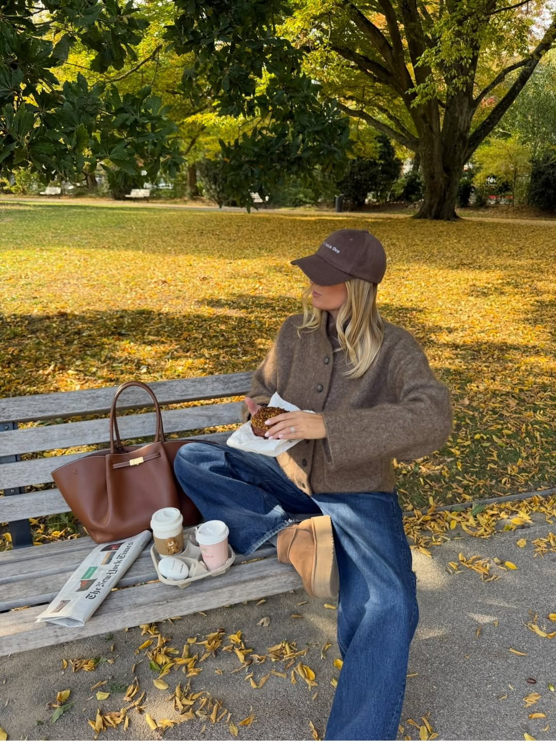 Cozy Brown Knit With Wide Leg Denim And Platform Boots