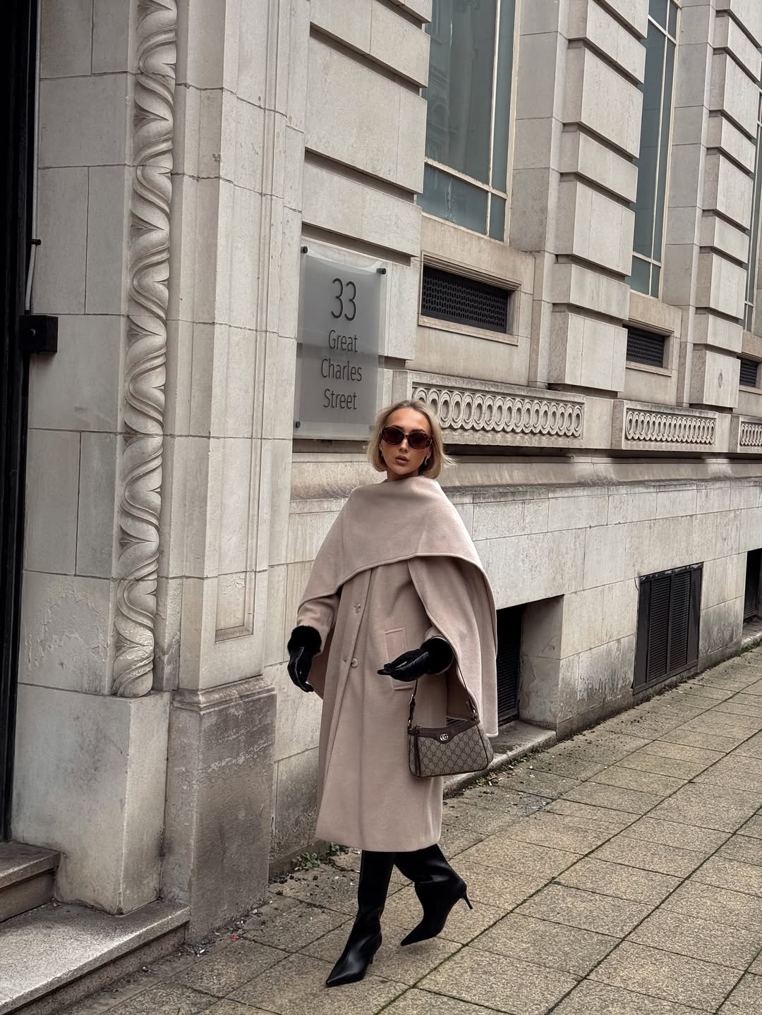 Chic Cape Coat With Black Accents For Fall