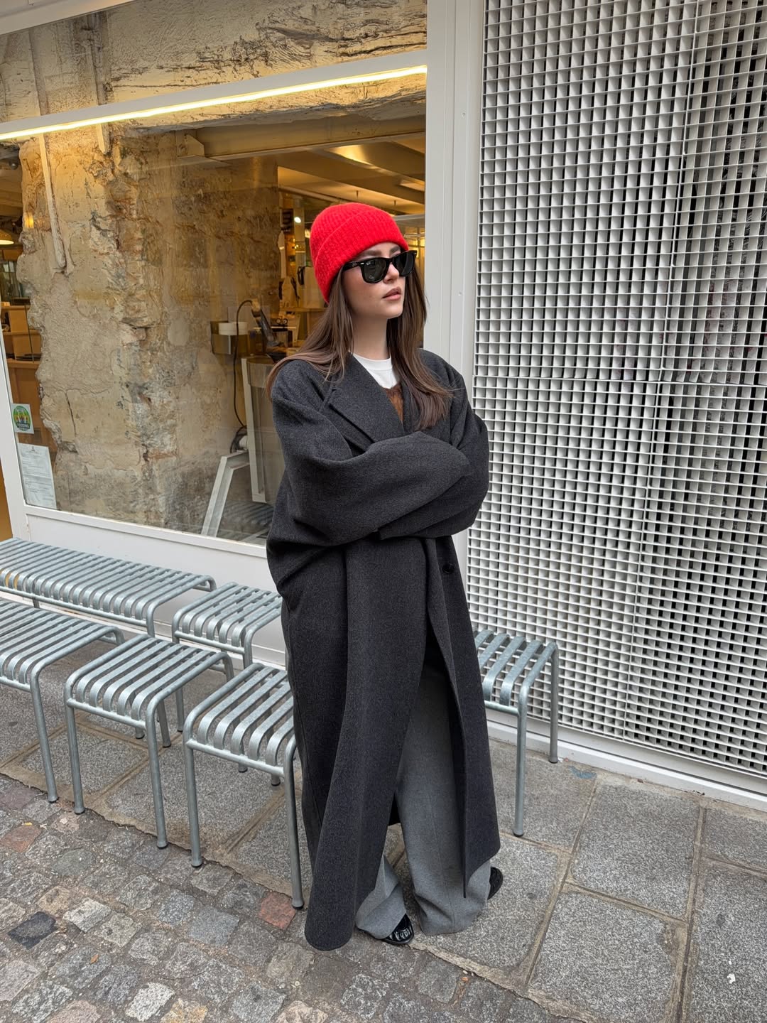 Chic European Fall Layering With Red Beanie