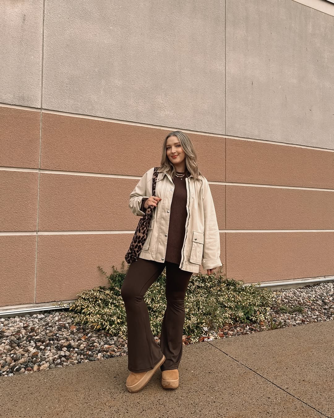 Cozy Mocha Sweater And Flare Leggings Outfit