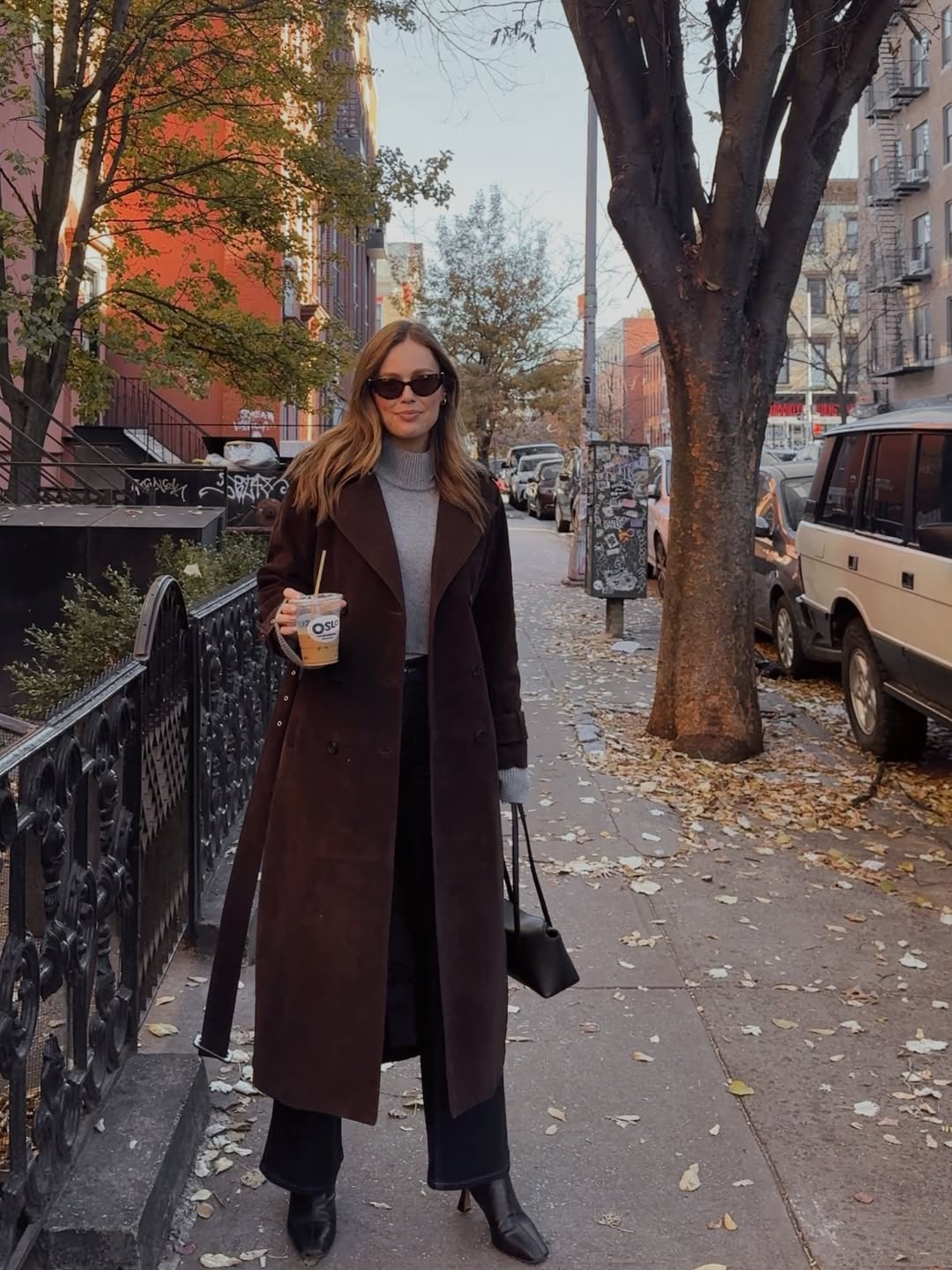 Deep Brown Coat And Grey Turtleneck Fall OOTD