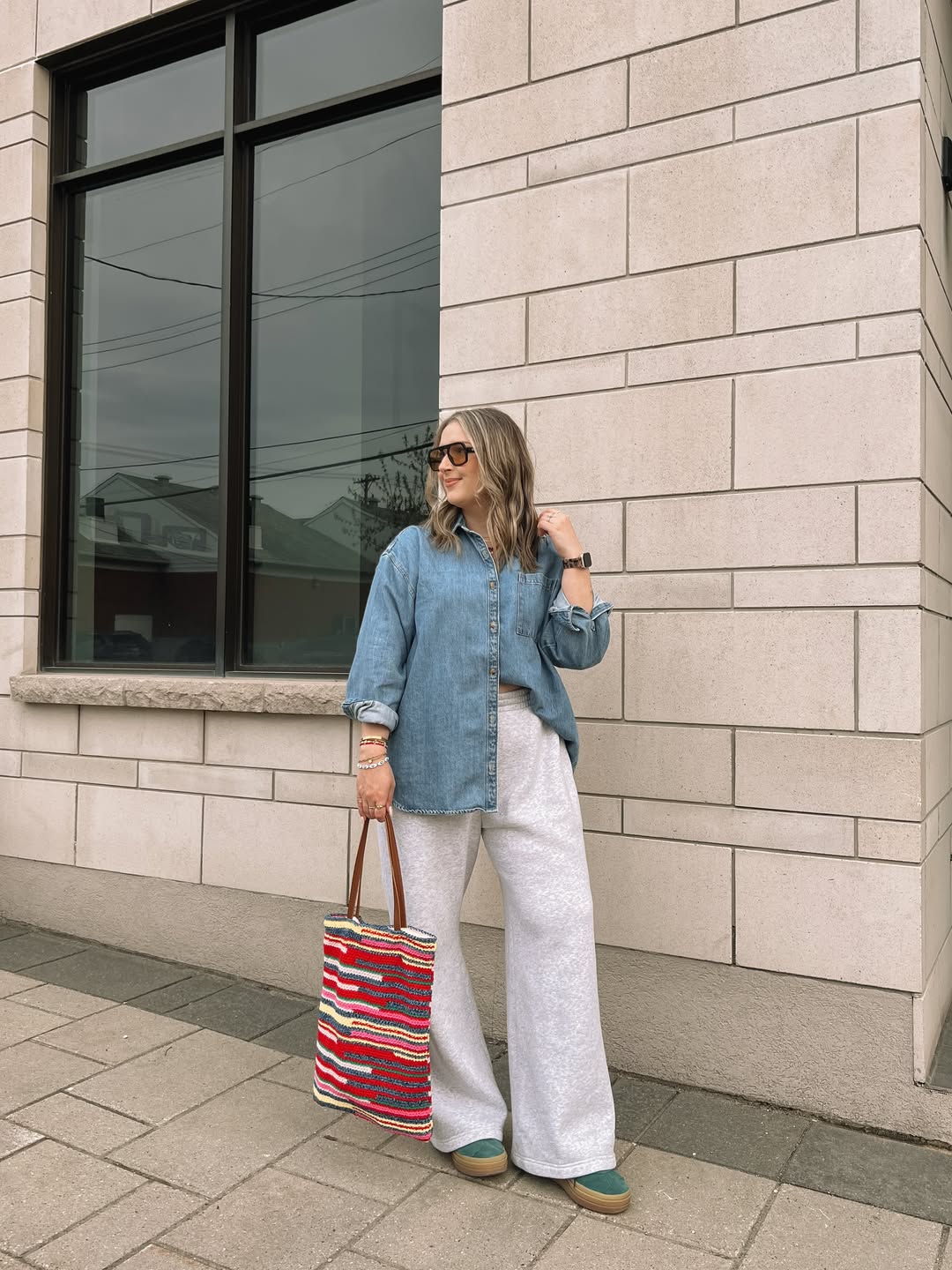 Denim Shirt With Wide Leg Sweatpants Casual Style