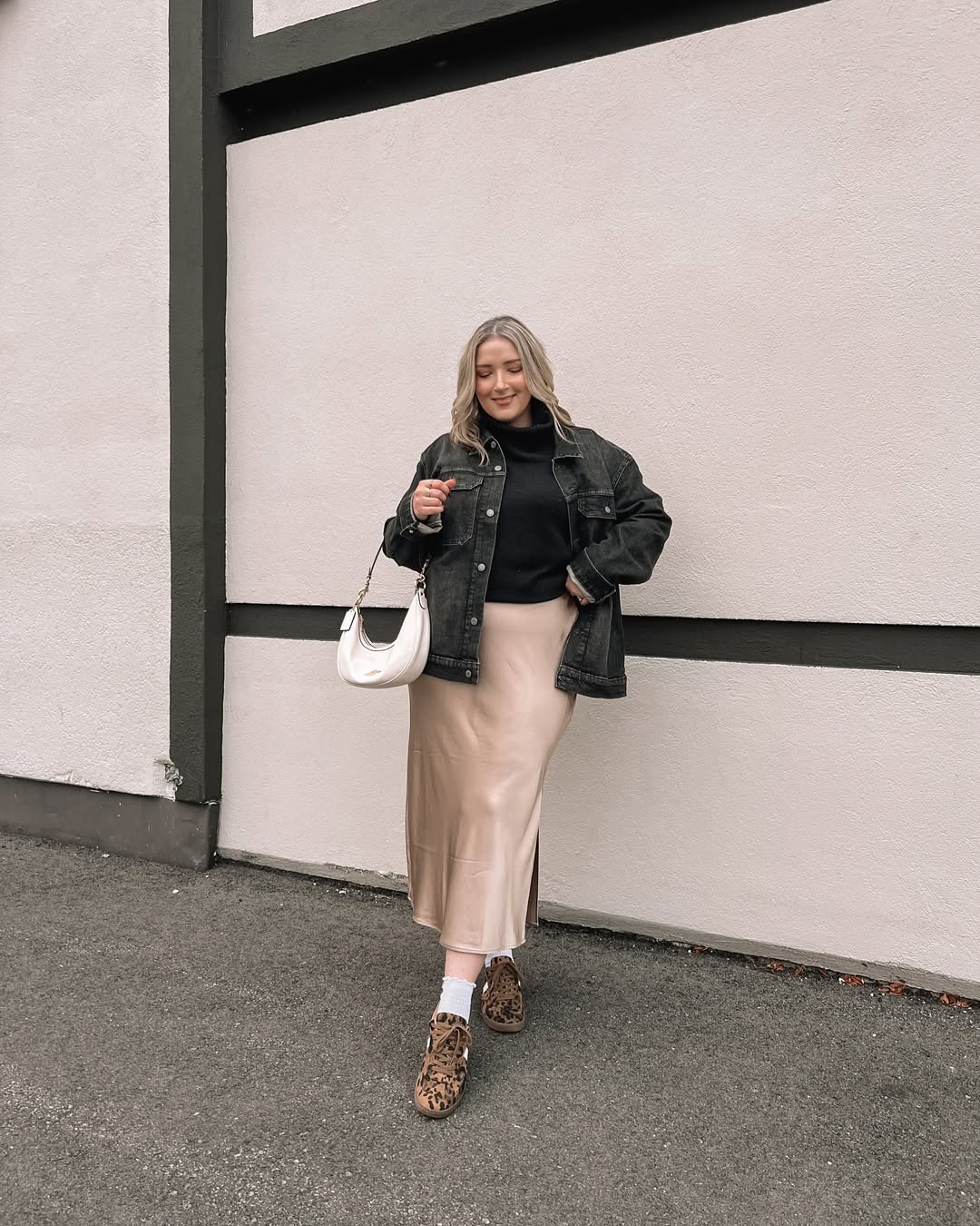 Denim Jacket And Satin Midi Skirt Casual Cool