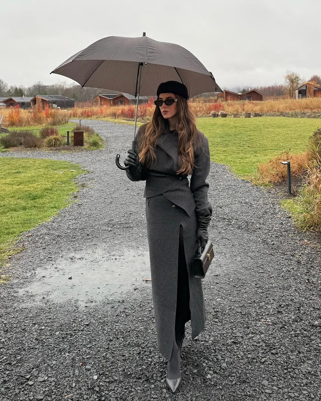 Monochrome Slate Grey Ensemble With High Slit Skirt