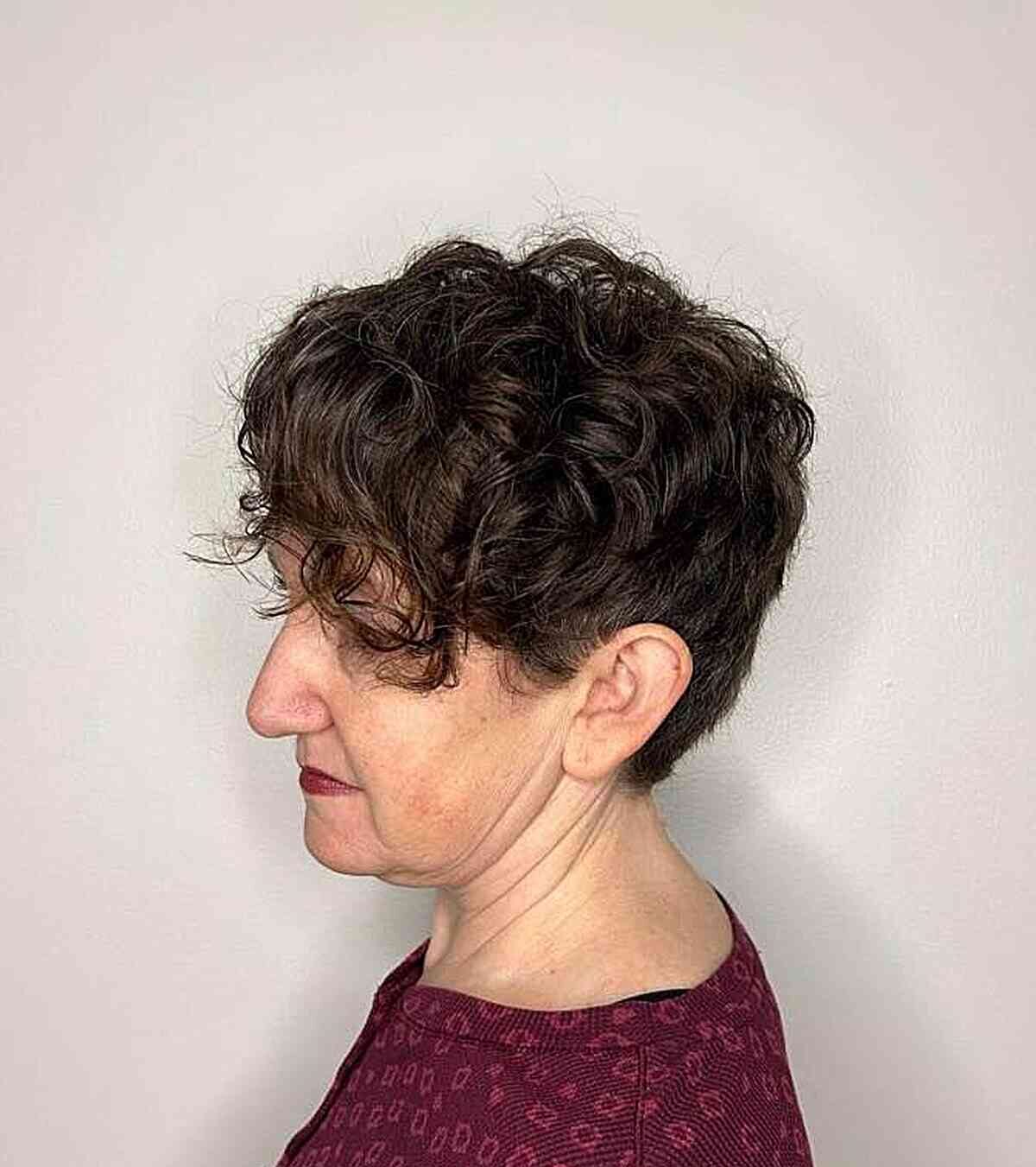 Very Short Tapered Curls with Side Fringe for Older Women Aged 60