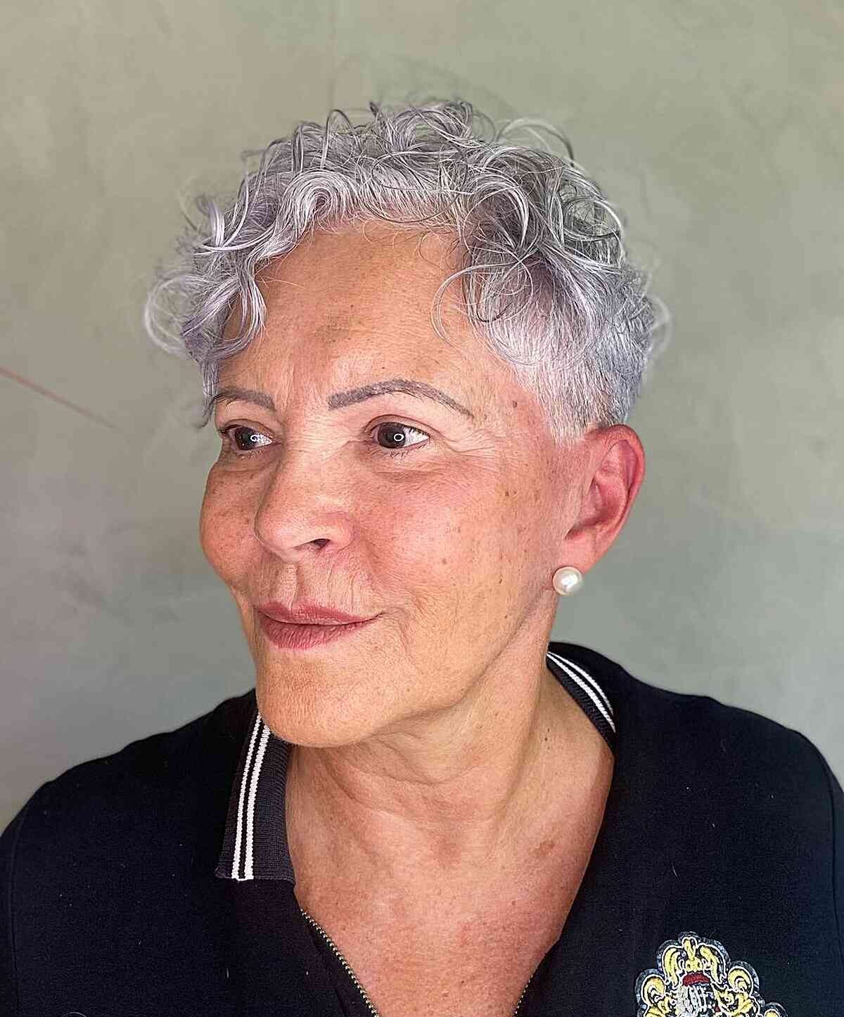 Super Short Cut with Wispy Curls on Senior Ladies with Longer Faces