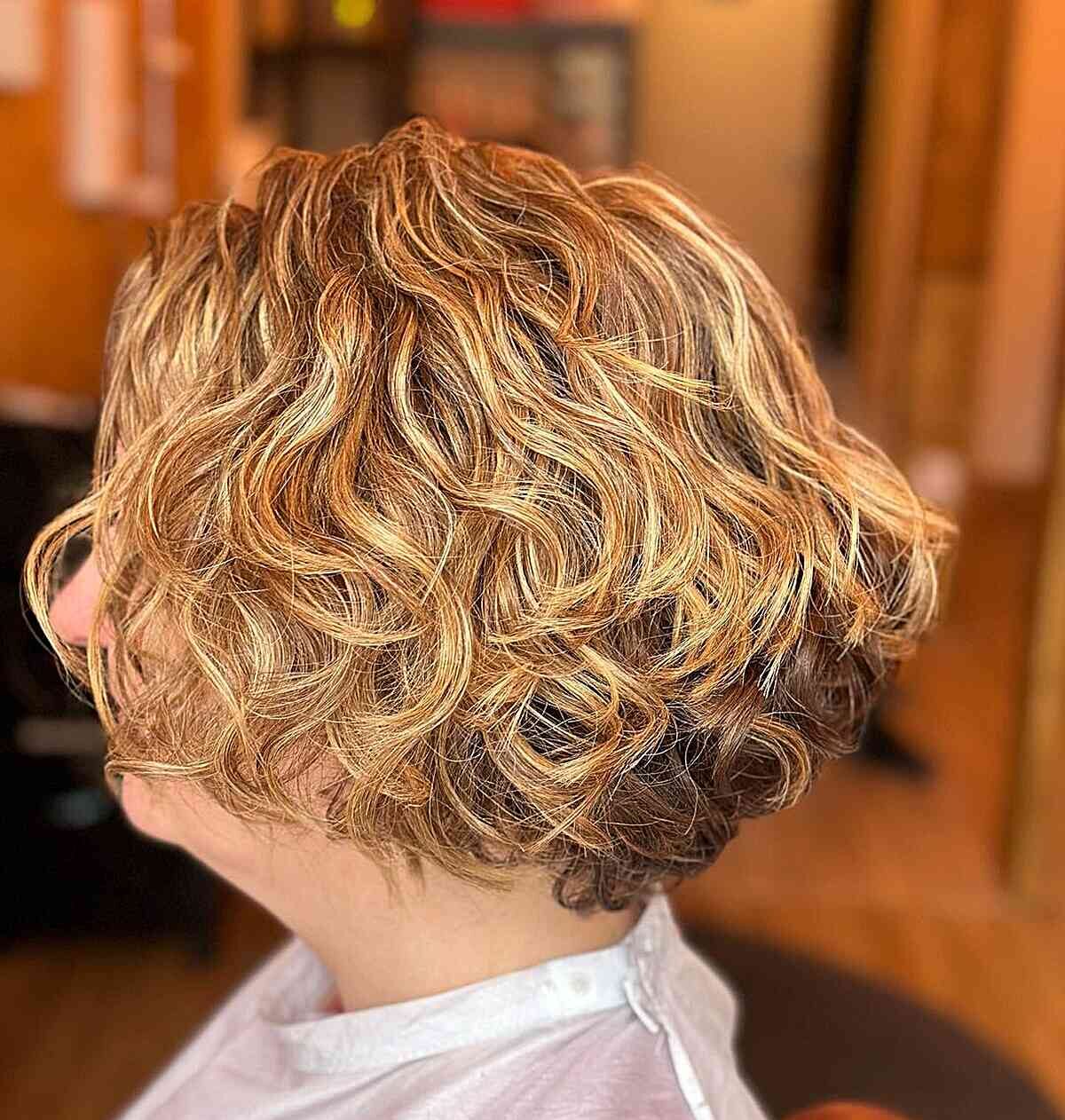Jaw-Grazing Curly Blonde Bob with Graduation for Older Women's Thick Hair