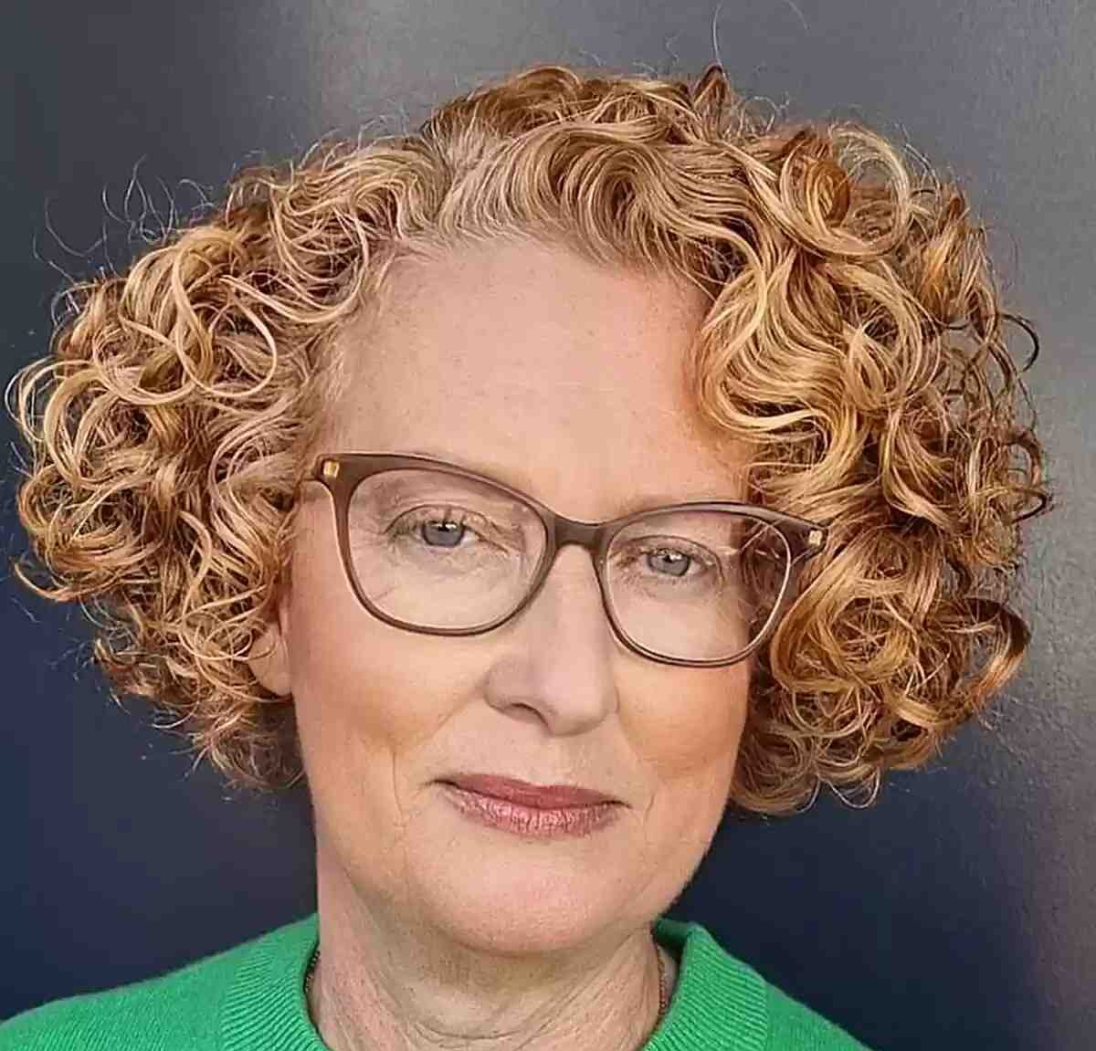 Short Honey Curls for Older Women with Glasses