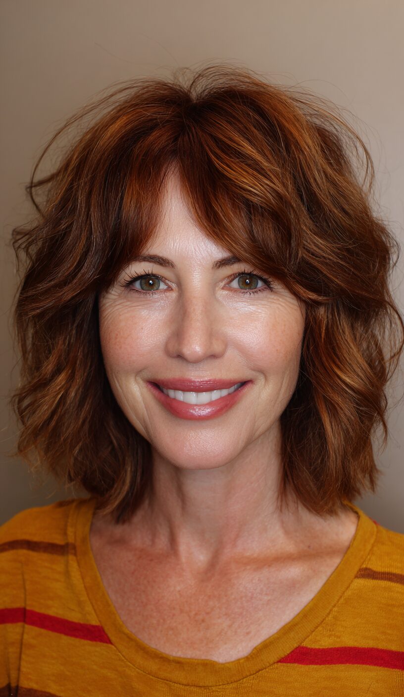 Textured Copper Shag Bob for Timeless Elegance