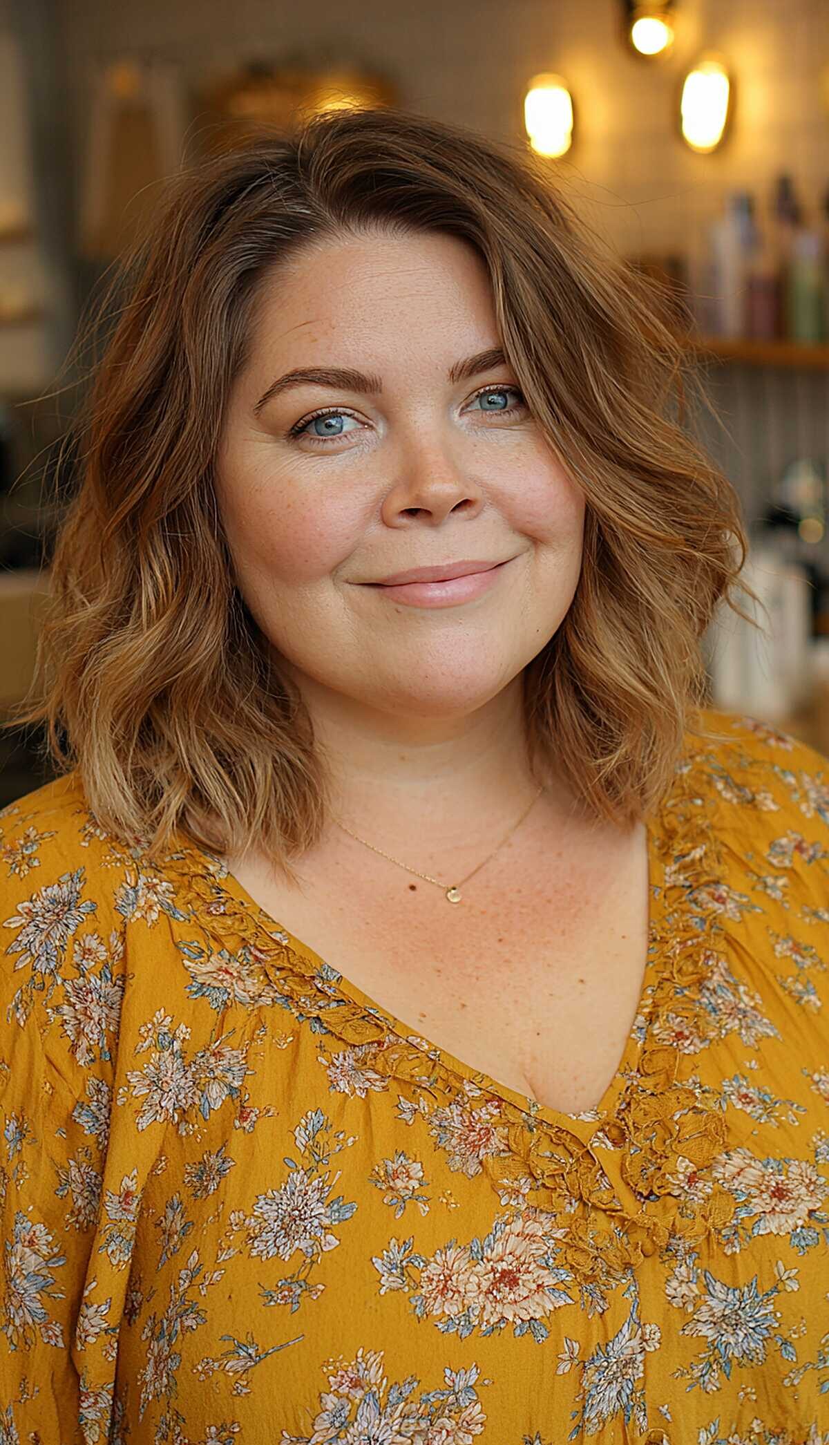 Light brown textured lob with subtle highlights