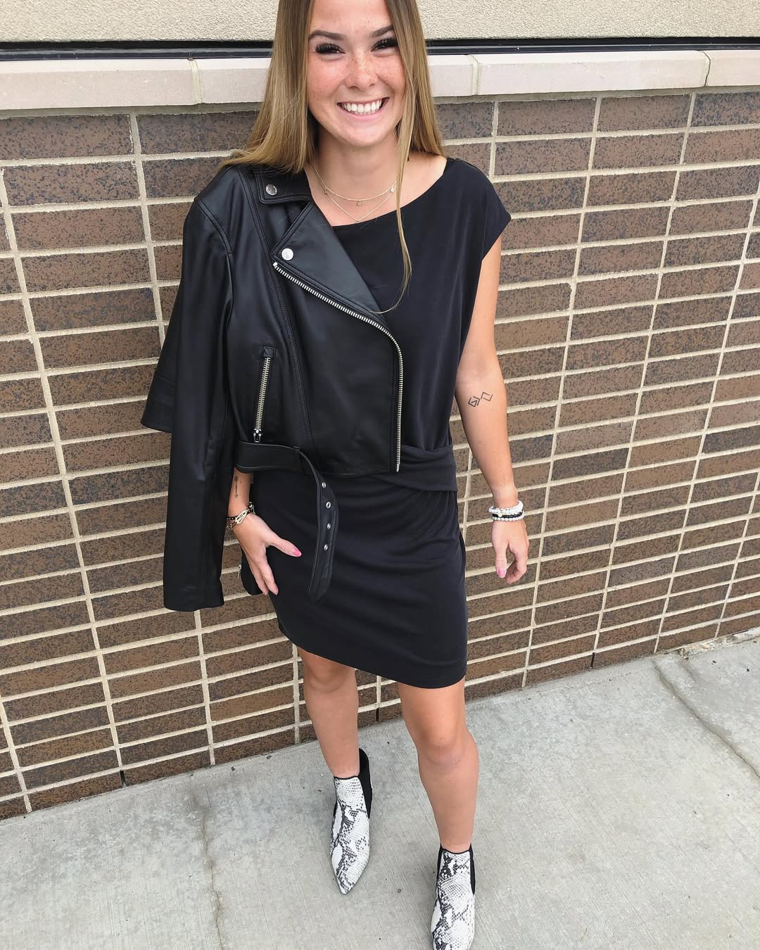 Edgy Moto Jacket And Black Dress Combo