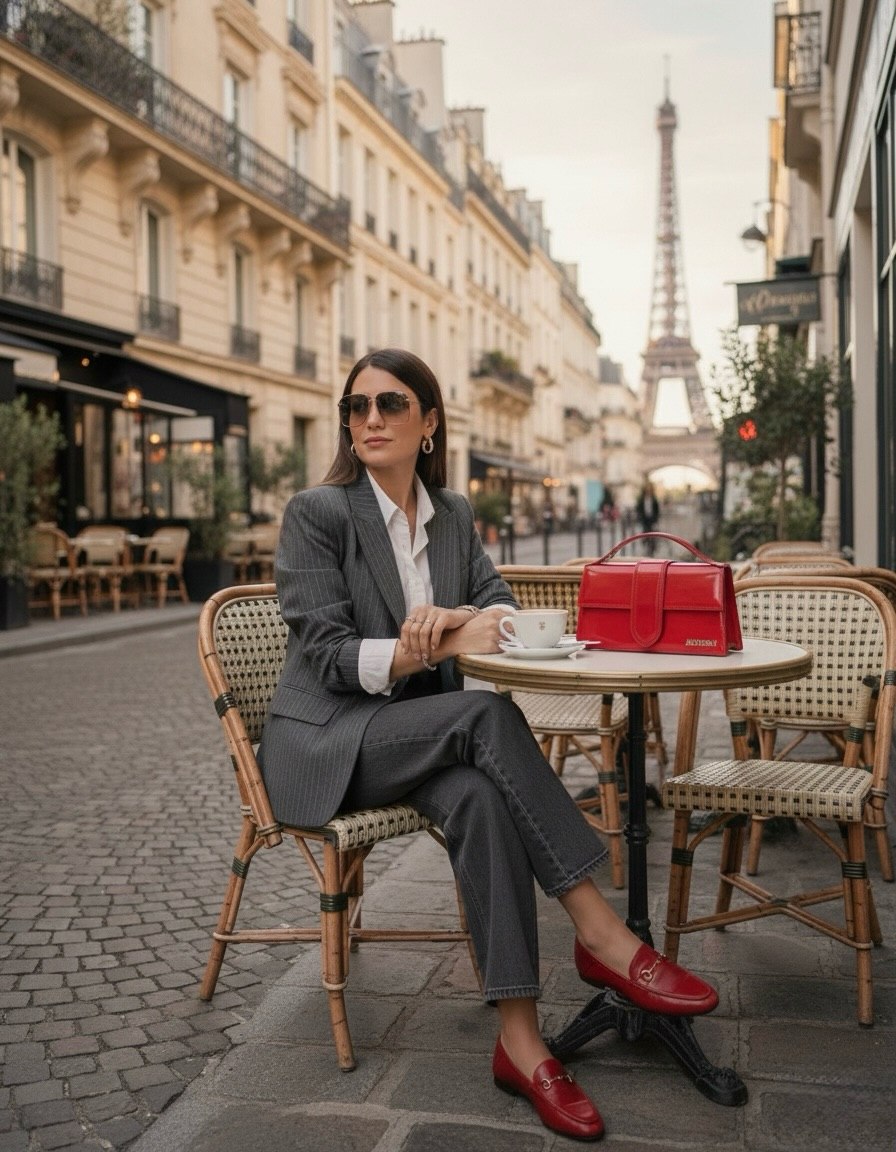 Parisian Pinstripe Suit With Red Loafers