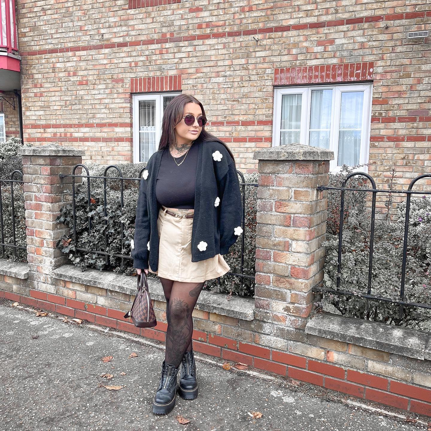 Chic Floral Cardigan With Mini Skirt and Boots