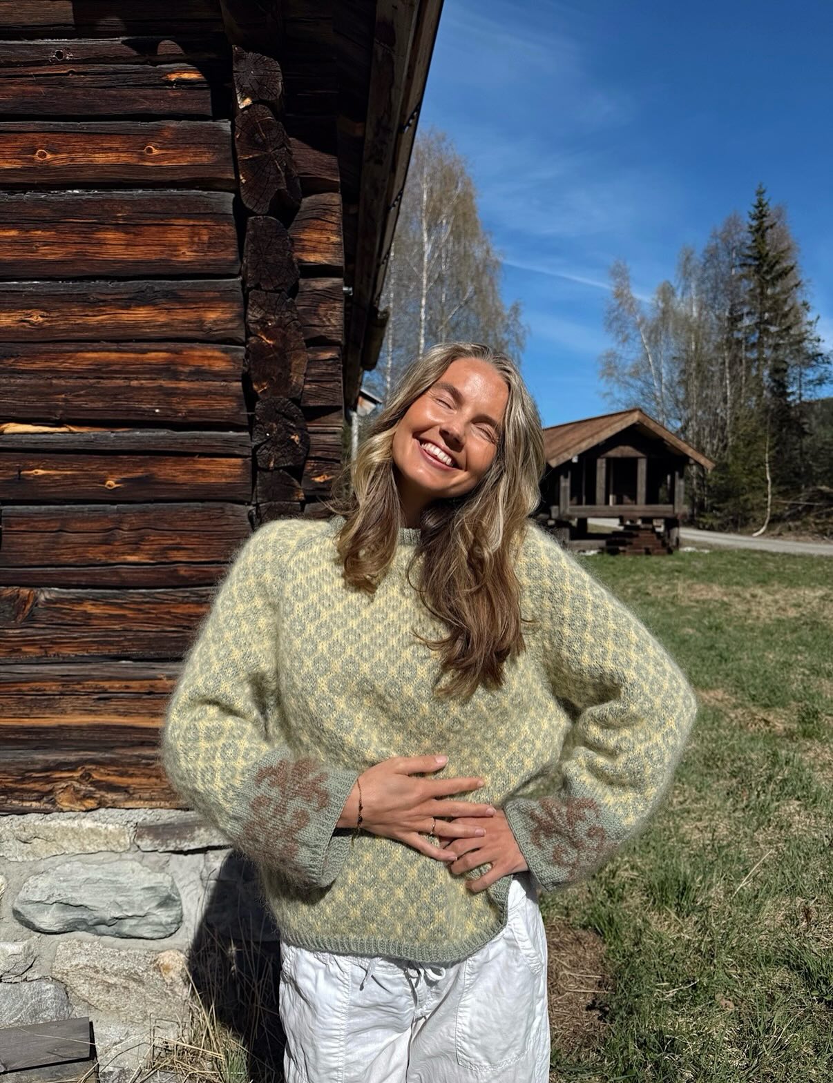 Nordic Fair Isle Sweater With White Linen Pants