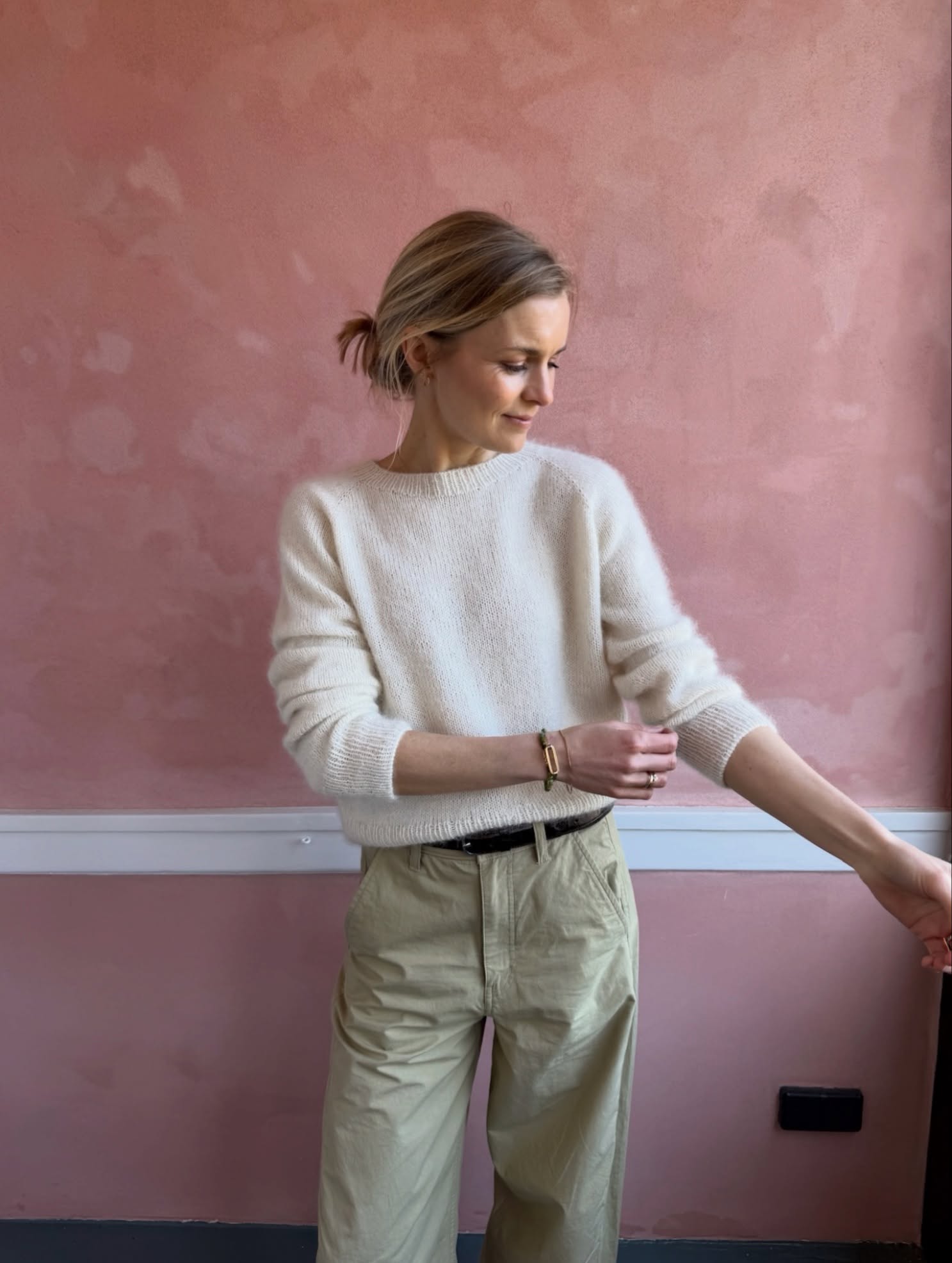 Cozy Cream Knit And Khaki Wide Leg Trouser Outfit