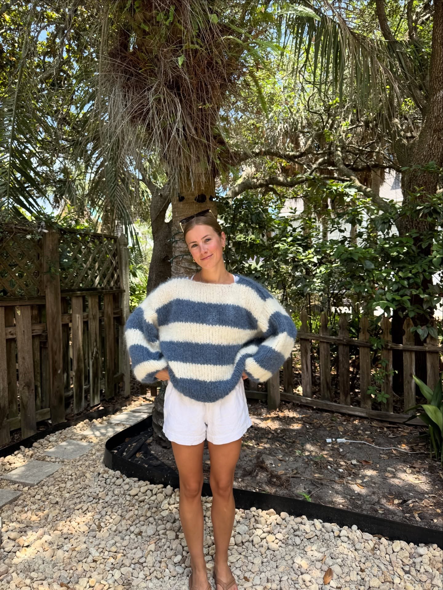 Chunky Stripe Knit With Linen Shorts Beach Vibe