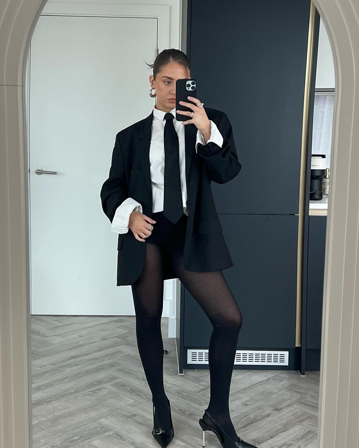 Black Oversized Blazer With White Shirt and Tie