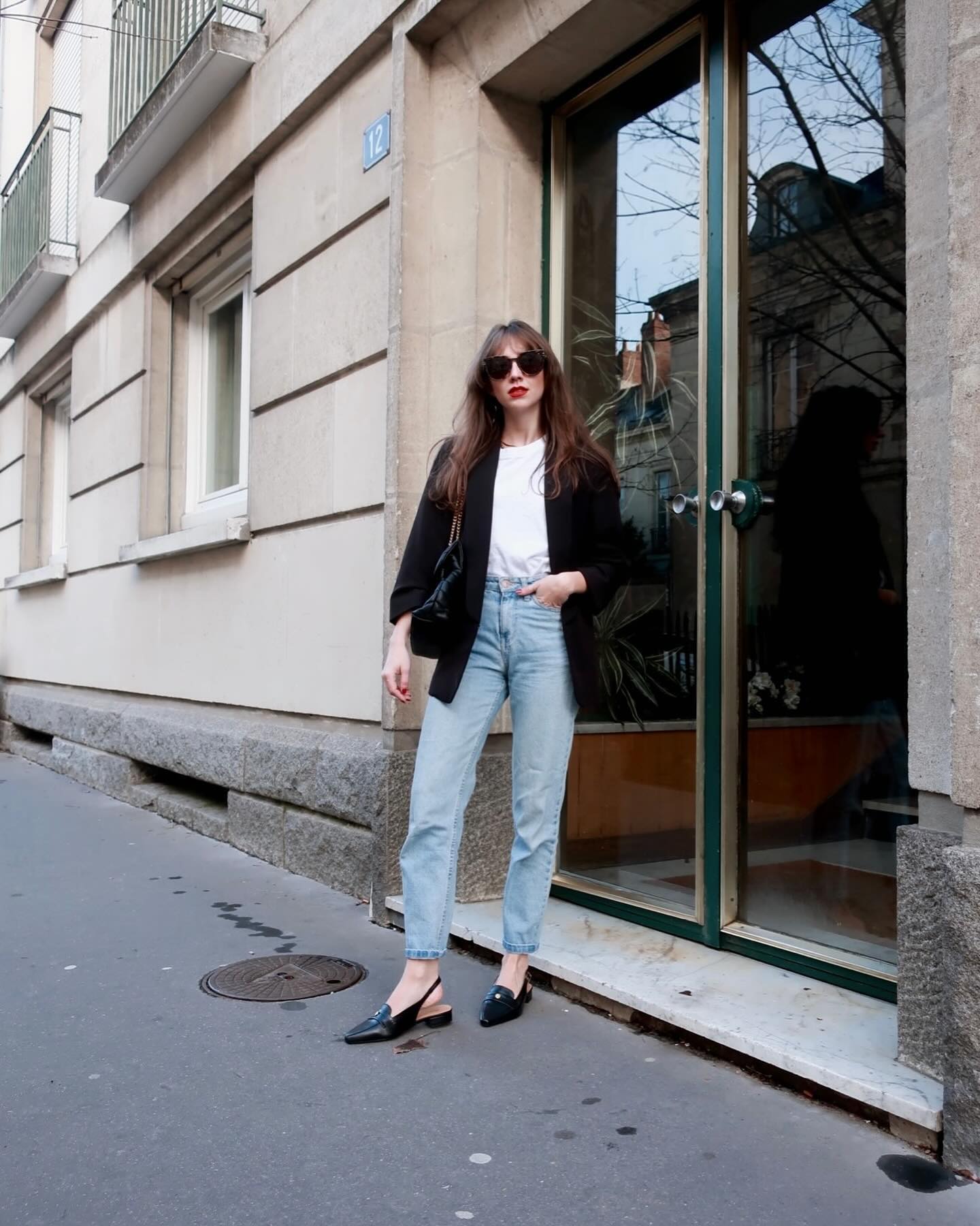 Classic Black Blazer With Light Wash Denim Street Style