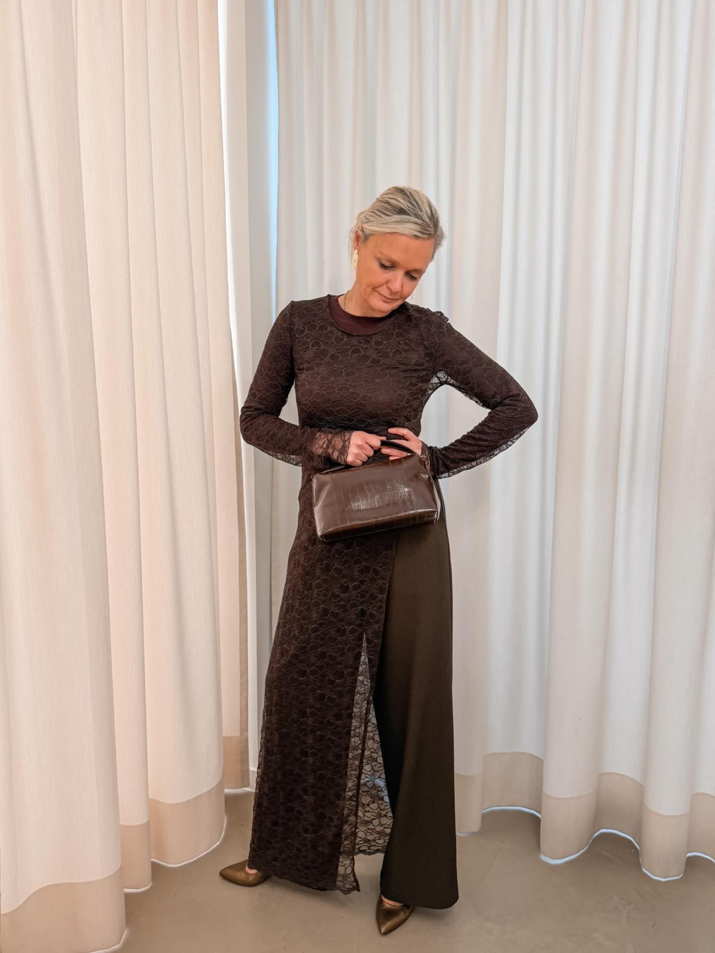 Monochrome Lace Maxi Dress With Coordinating Trousers
