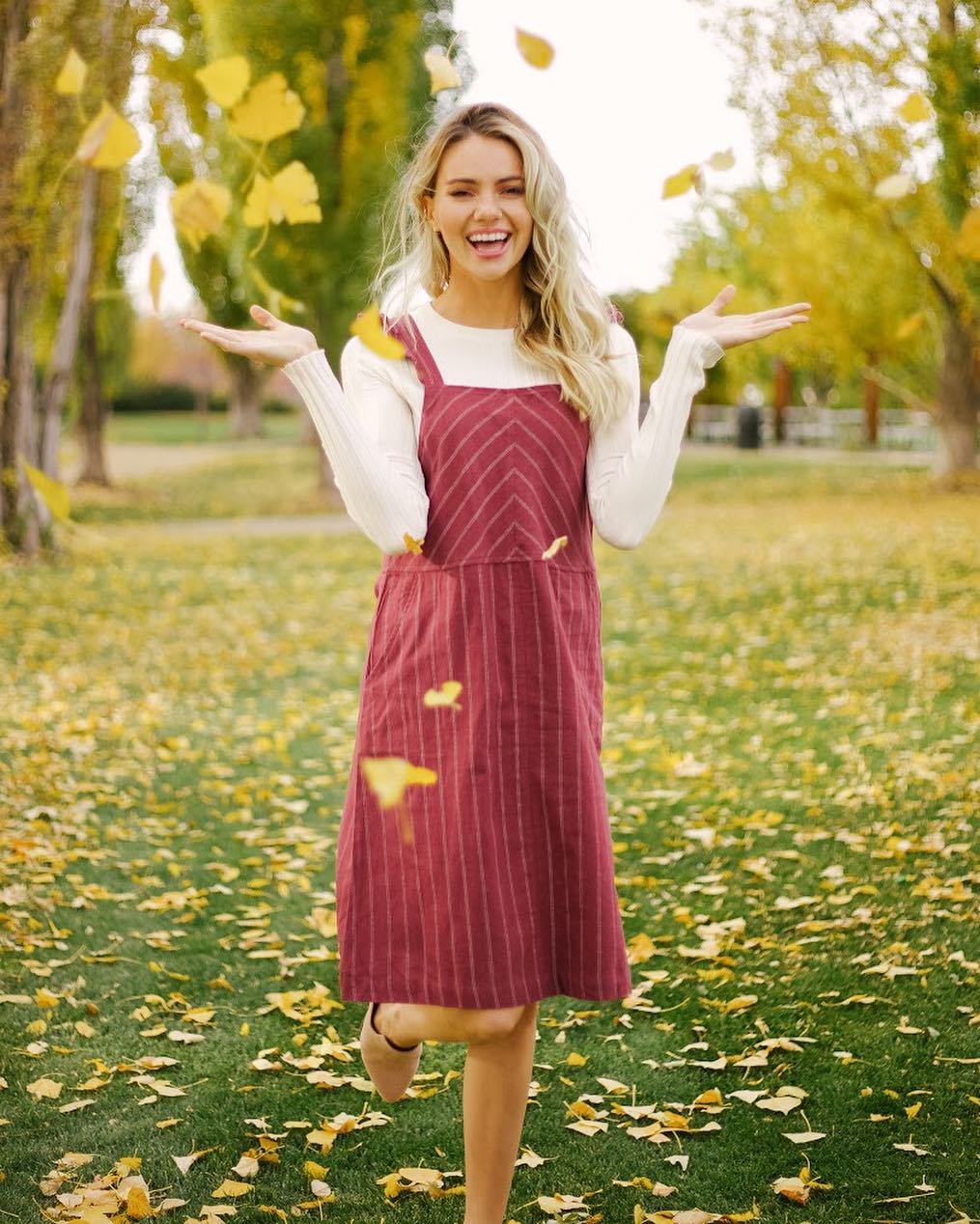 Cozy Burgundy Pinafore Dress With Cream Knit