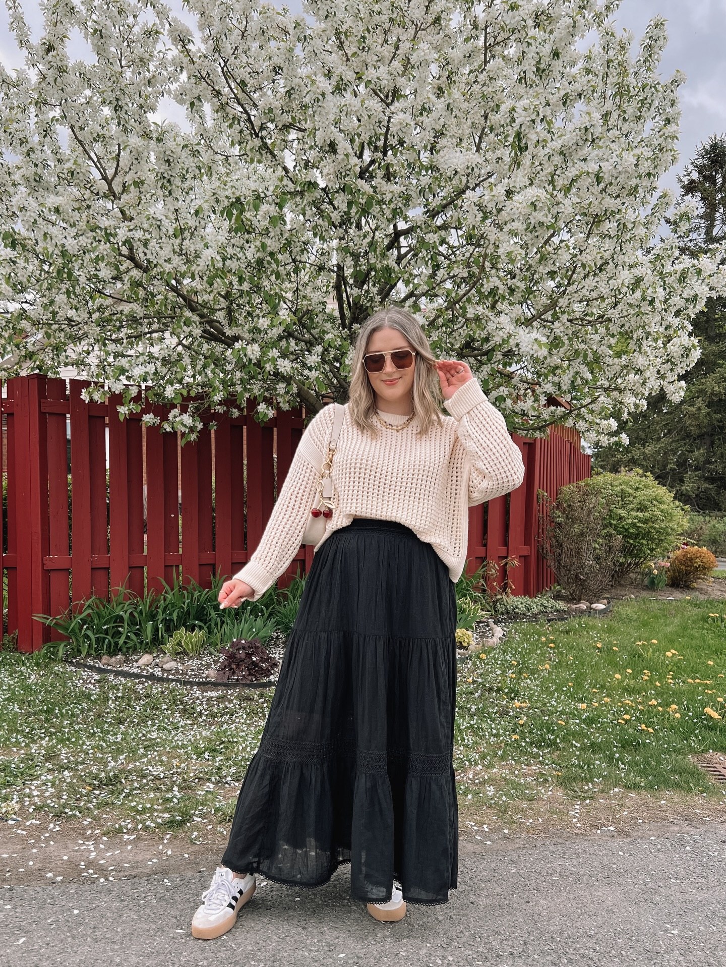 Cream Knit Maxi Skirt And Sweater Outfit