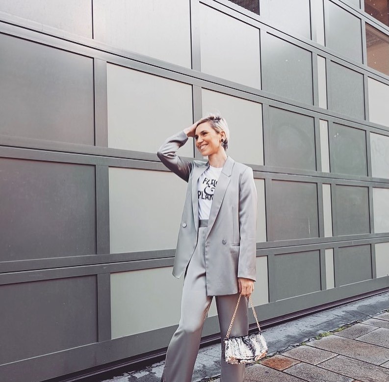 Monochrome Satin Suit With Graphic Tee