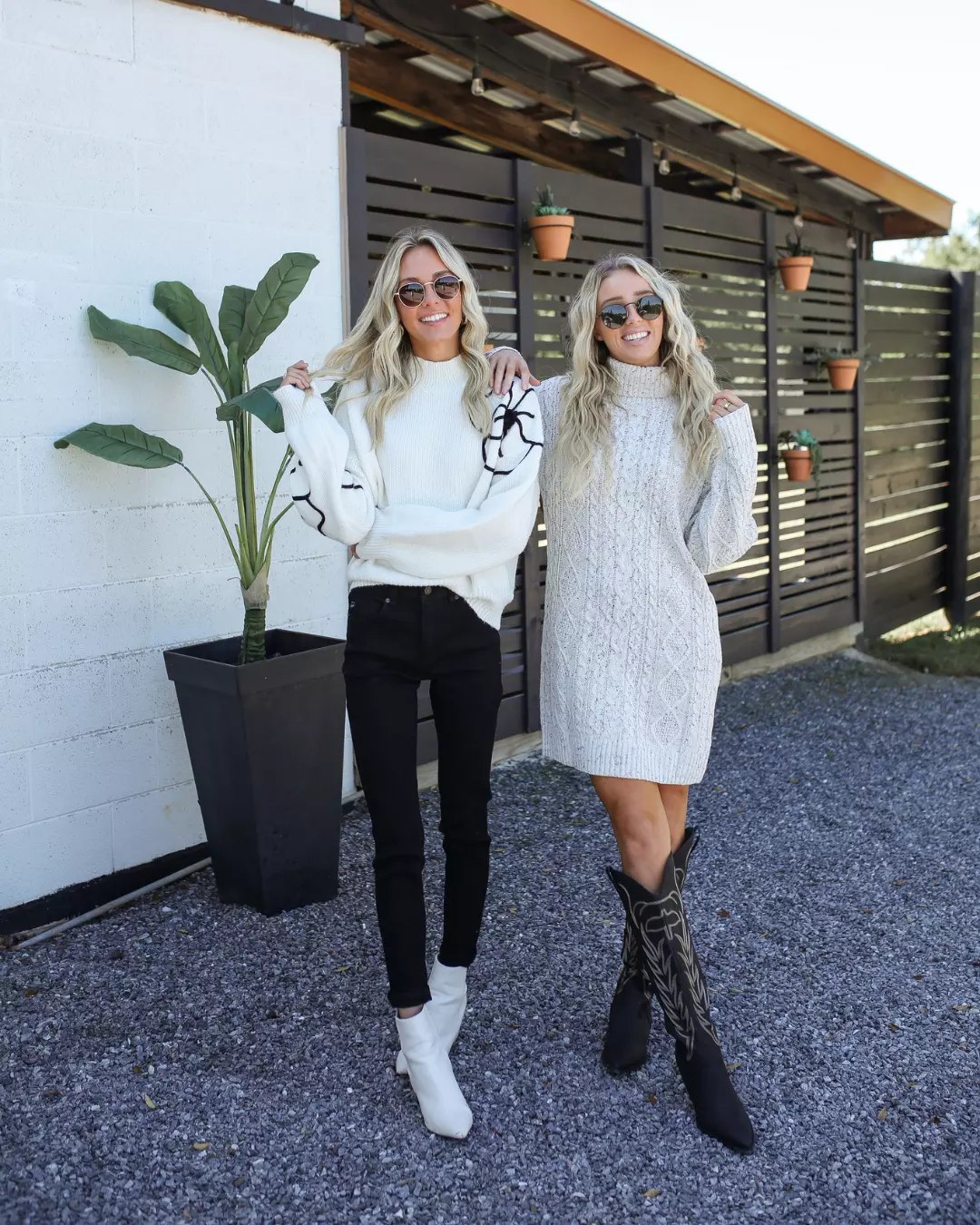 Cozy Cream Knit Sweater Dress With Boots