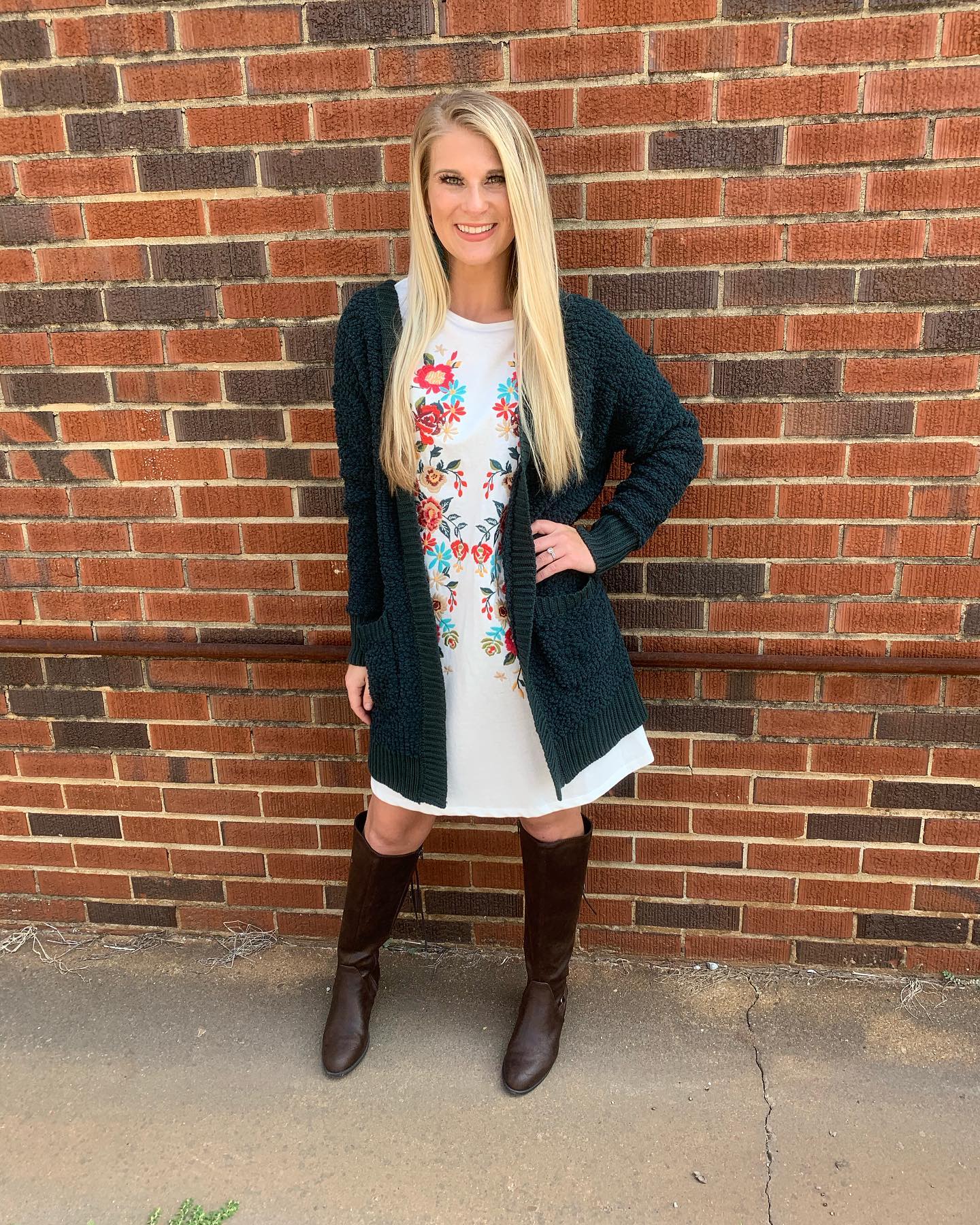 Embroidered Tunic Dress With Cozy Cardigan
