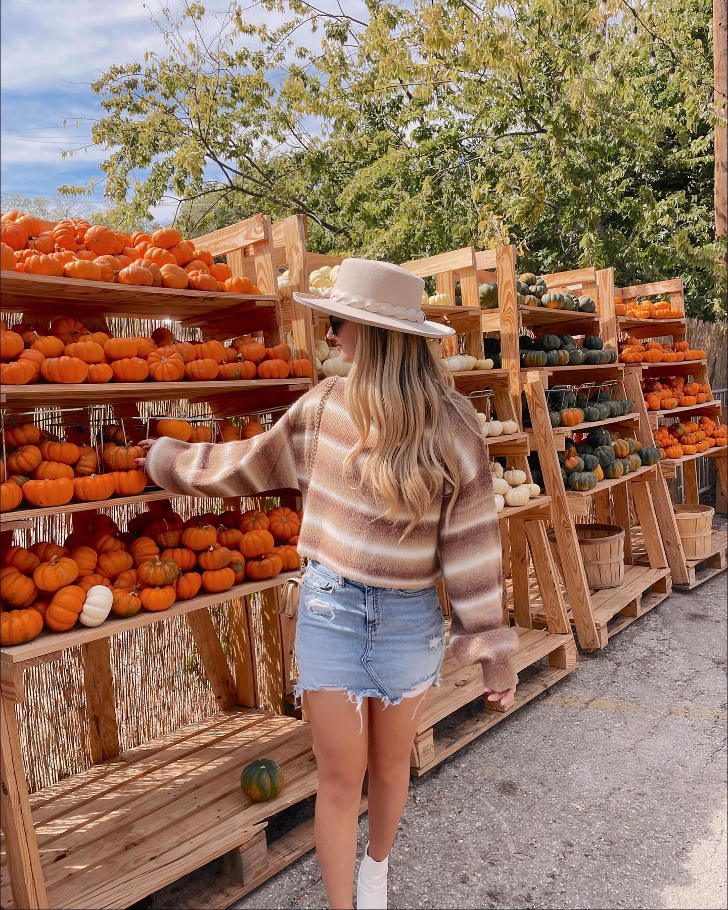 Cozy Striped Knit And Denim Mini Fall Look