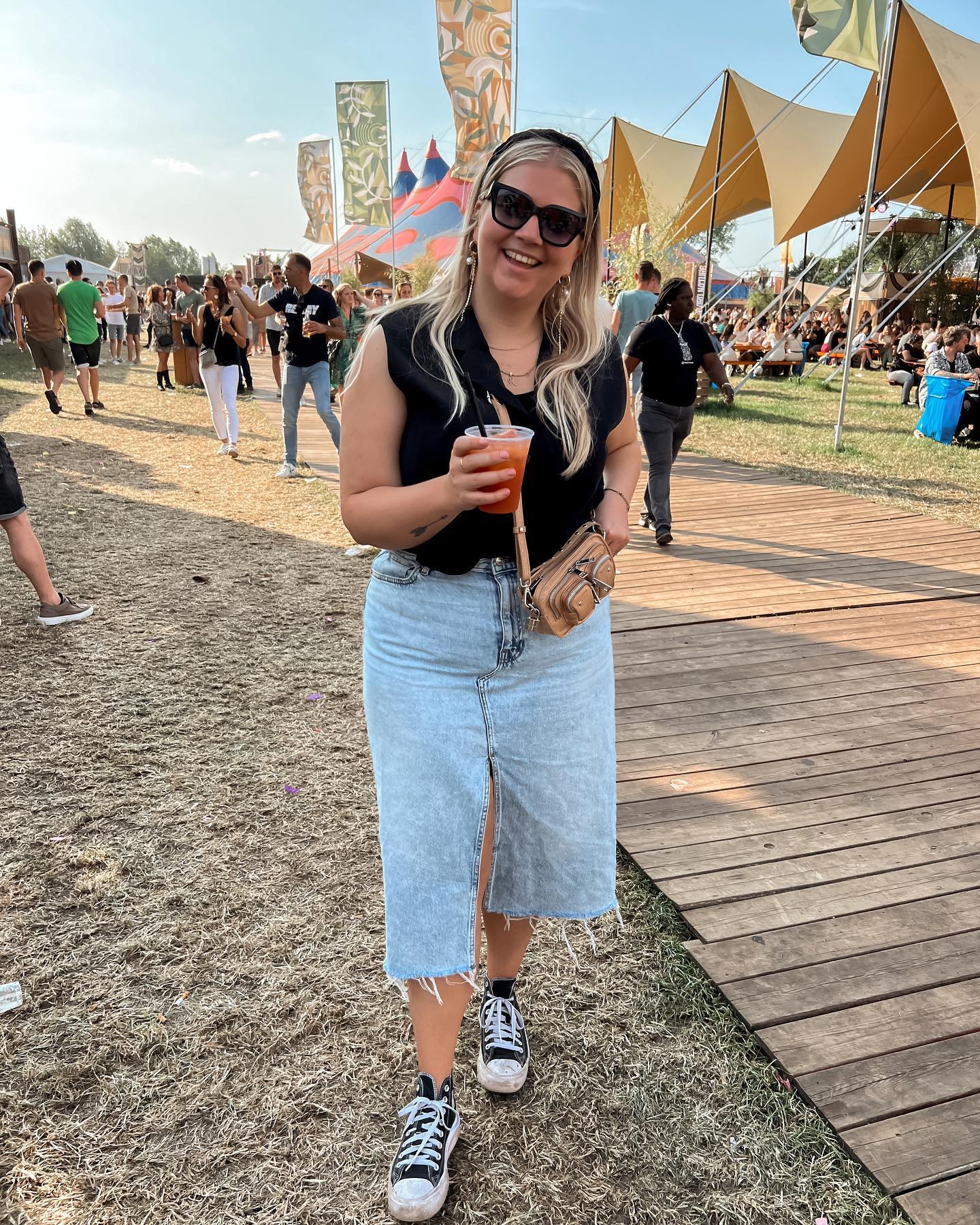 Denim Maxi Skirt Festival Comfort Outfit