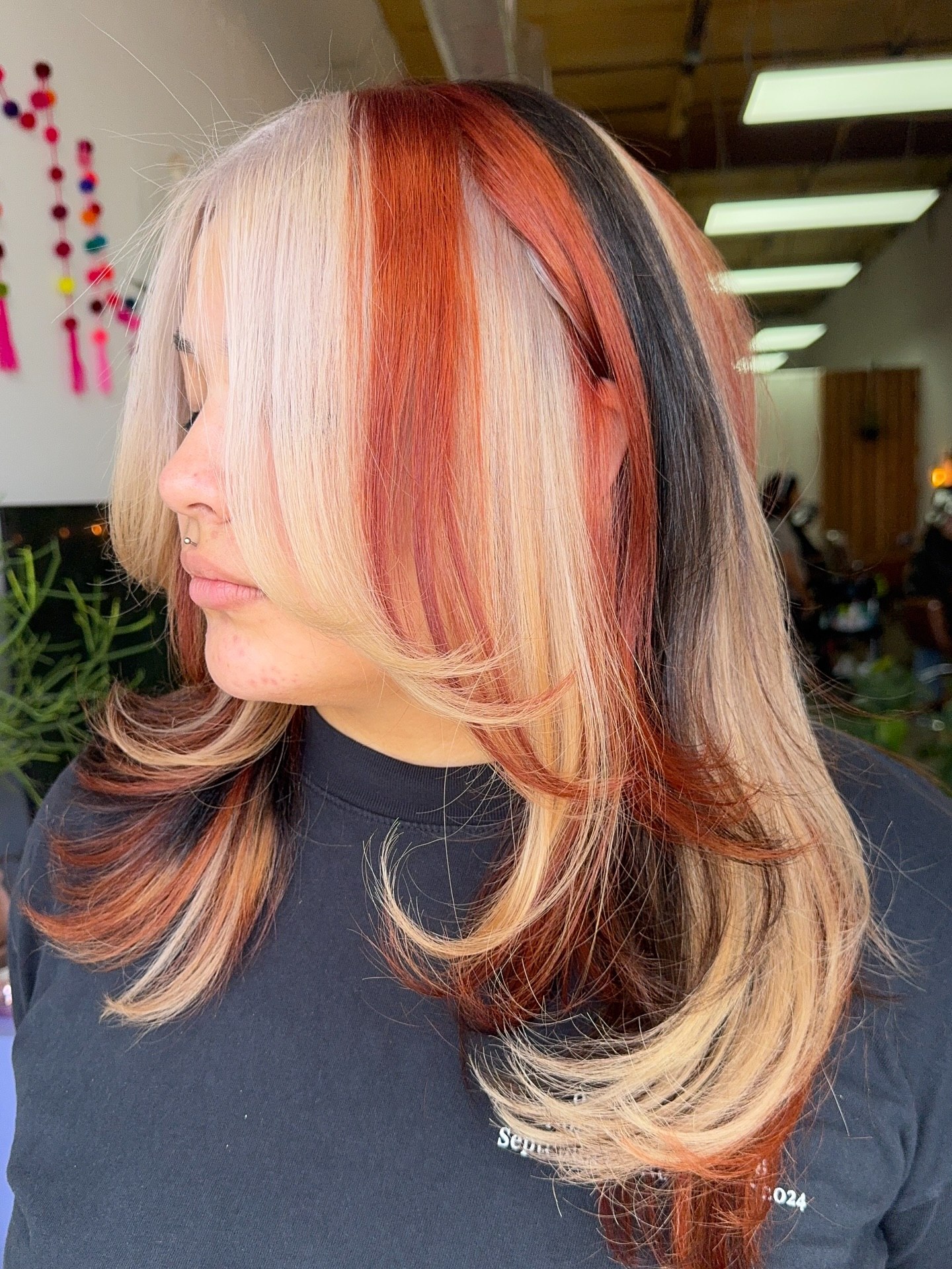 Bold Copper And Blonde Chunky Highlights