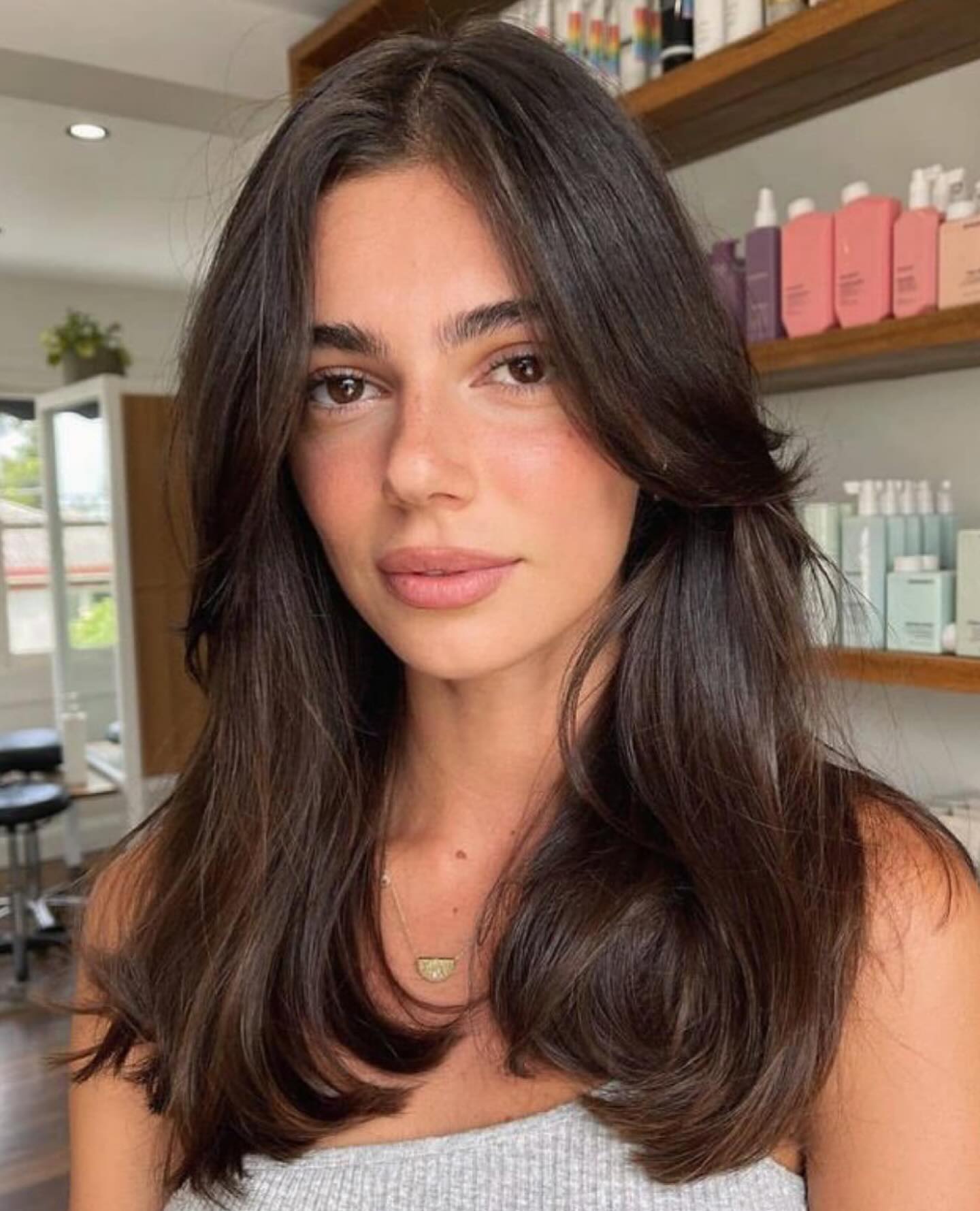 Soft Face-Framing Layers With Deep Brunette