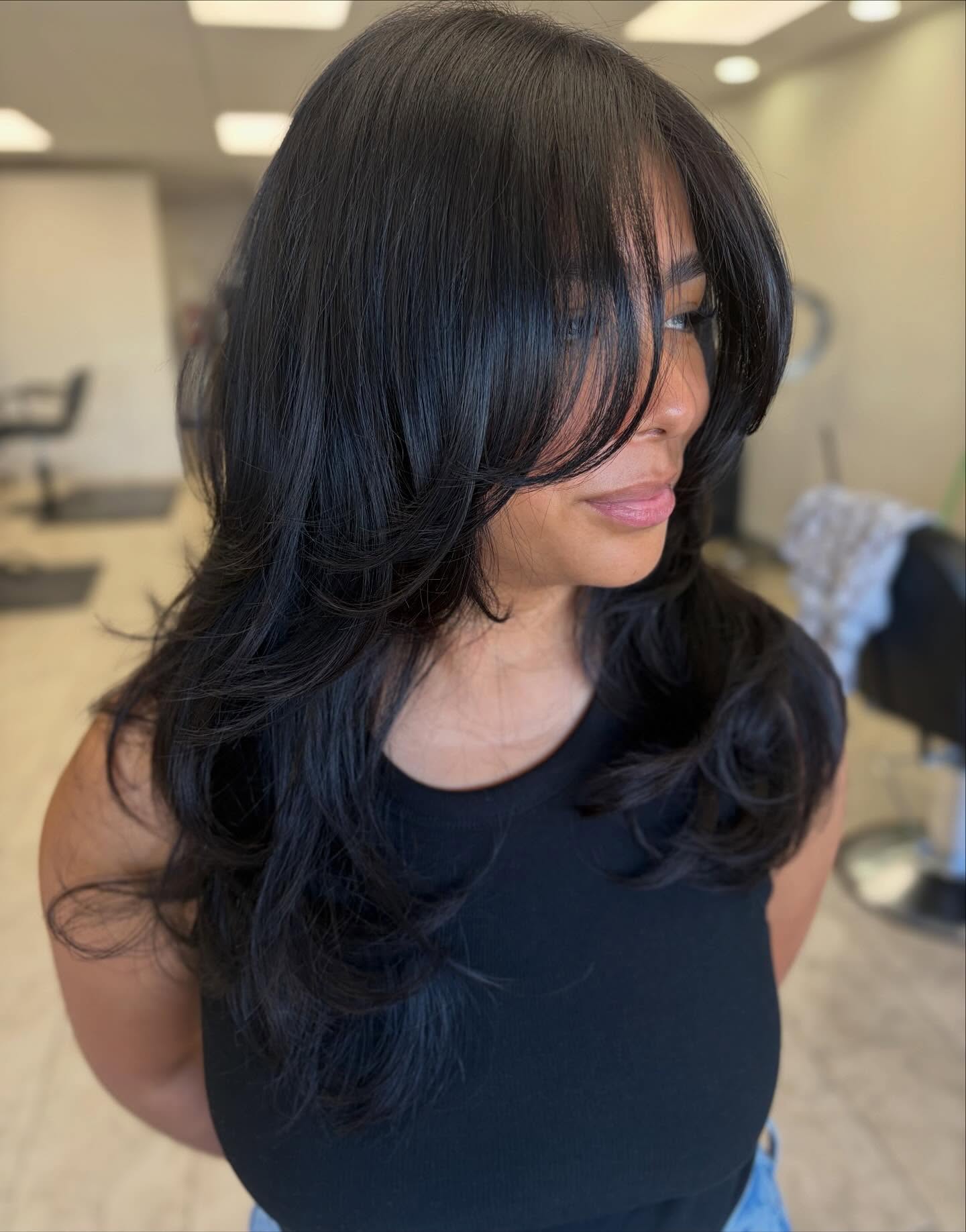 Black Cherry Layers With Face Framing Volume