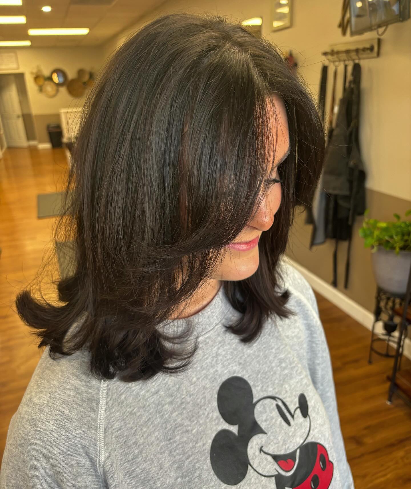 Brunette Layered Lob With Face-Framing Volume