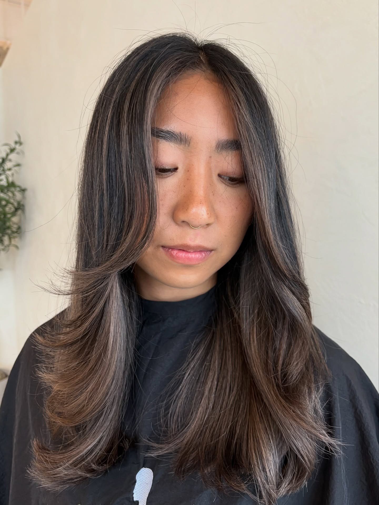Deep Brunette With Ash Blonde Money Piece