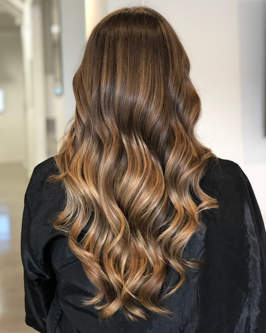 Warm Honey Balayage On Walnut Brown Waves