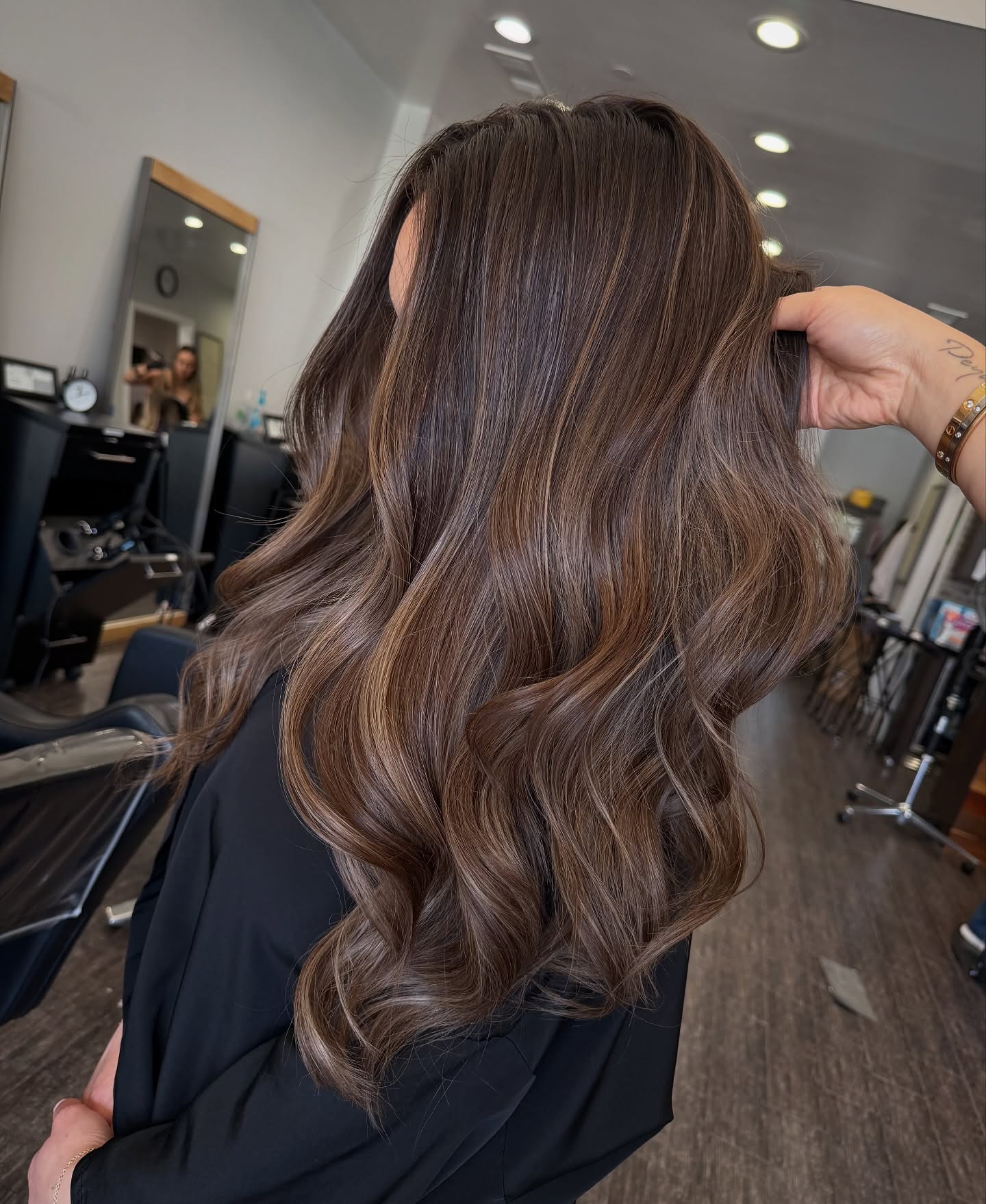Rich Chocolate Balayage With Warm Honey Highlights