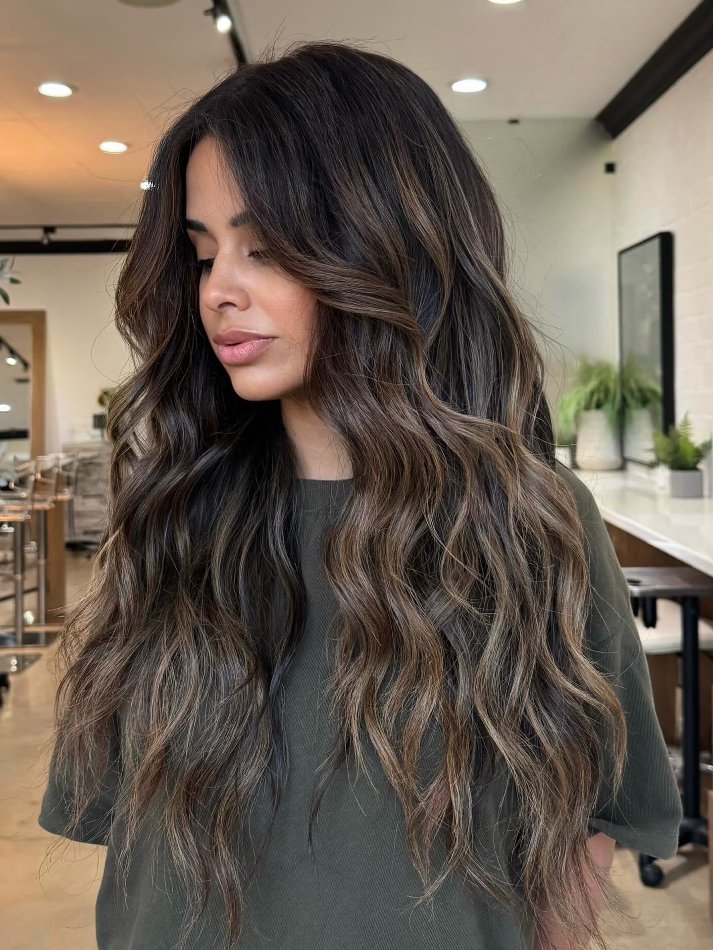 Rich Espresso Balayage With Tousled Waves