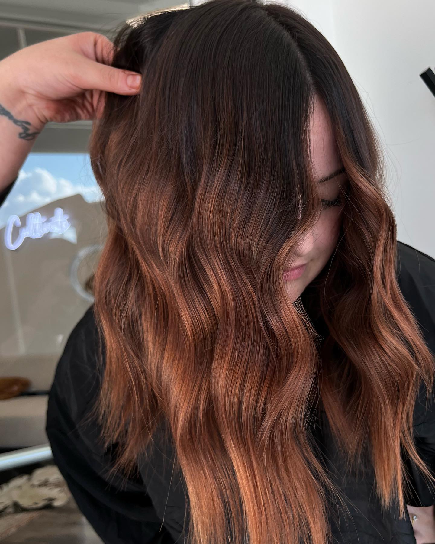 Copper-Kissed Balayage With Loose Waves