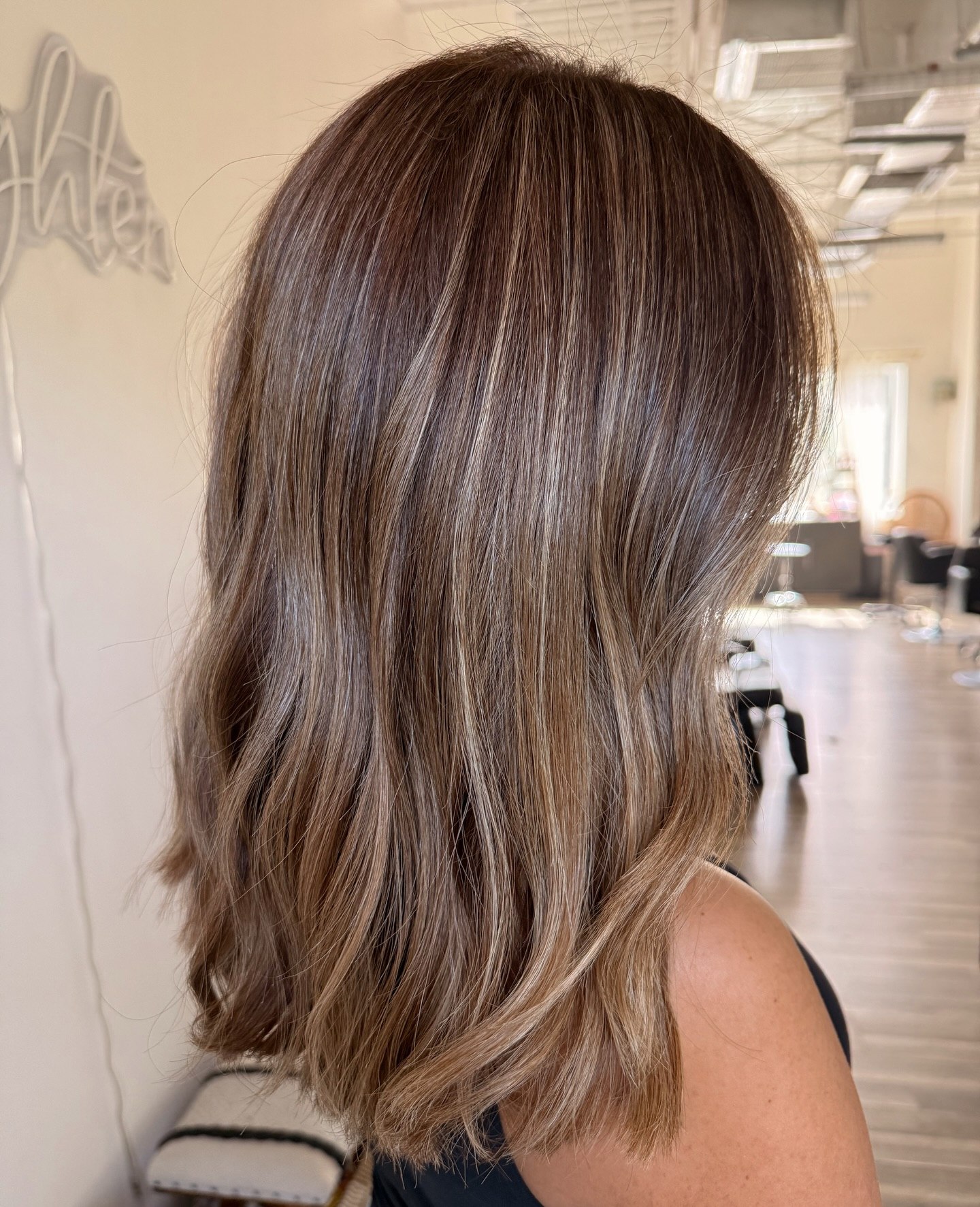 Warm Honey Balayage On Textured Collarbone Cut