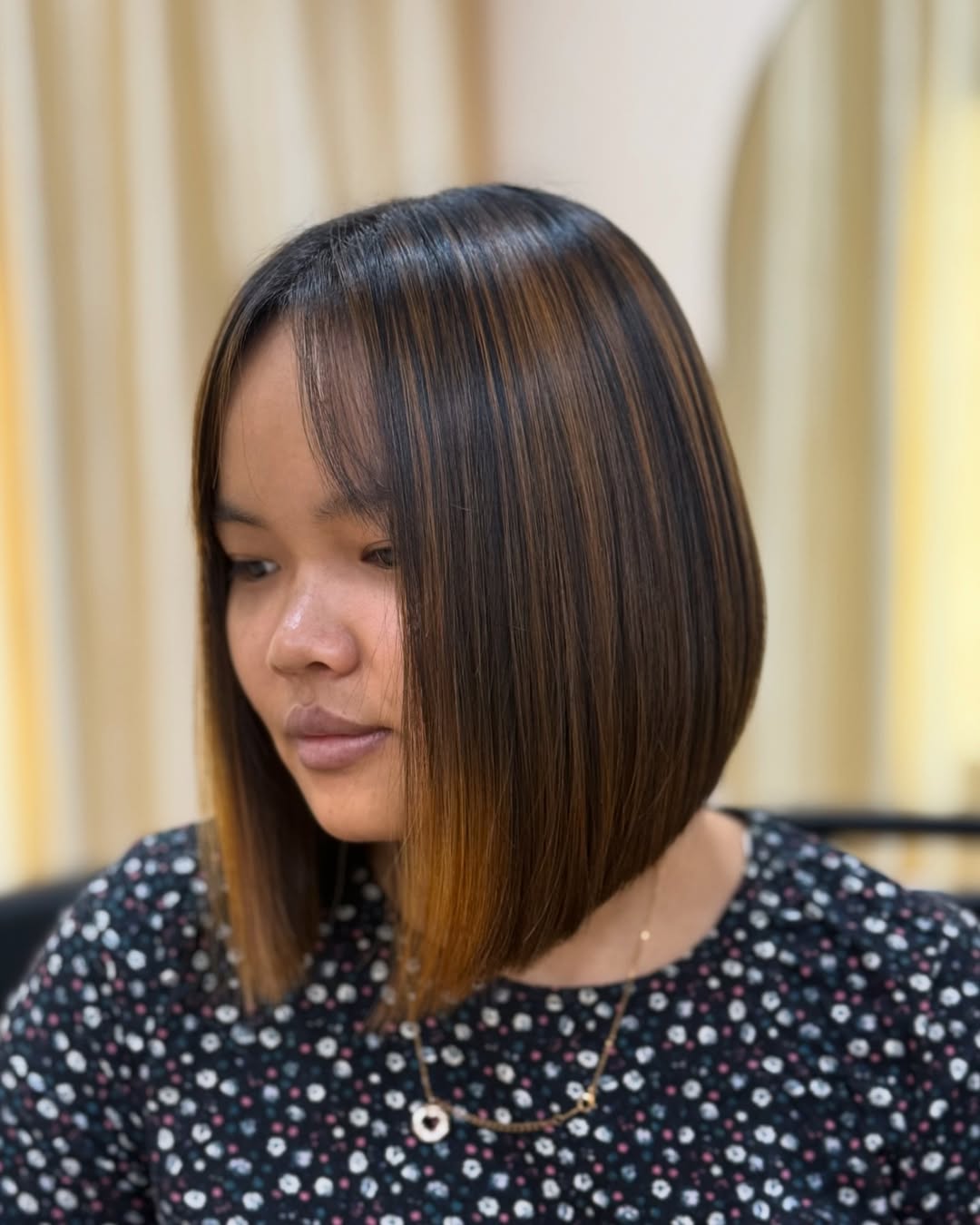 Caramel Balayage On A Blunt Collarbone Bob
