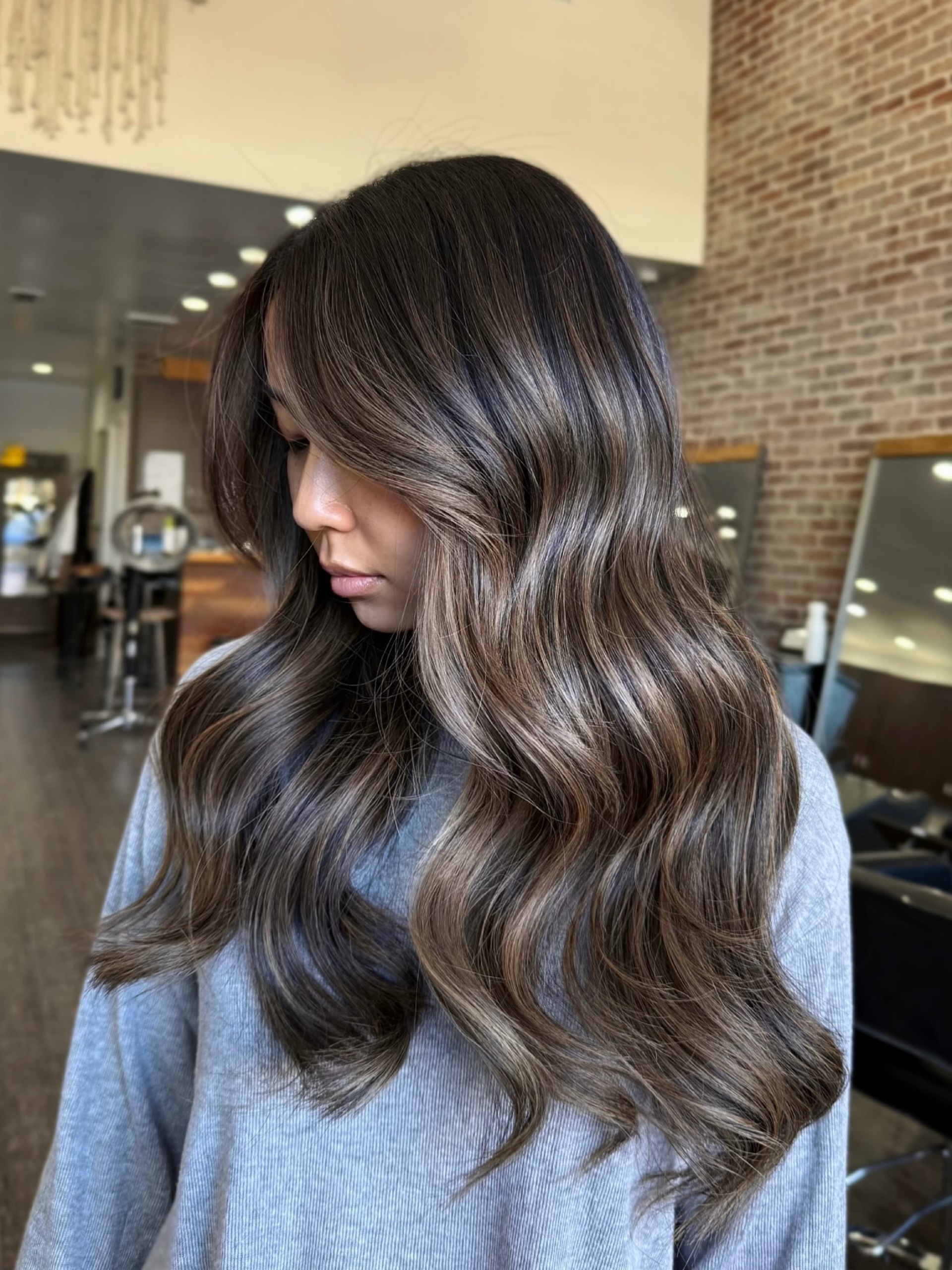 Rich Espresso Balayage With Caramel Tones