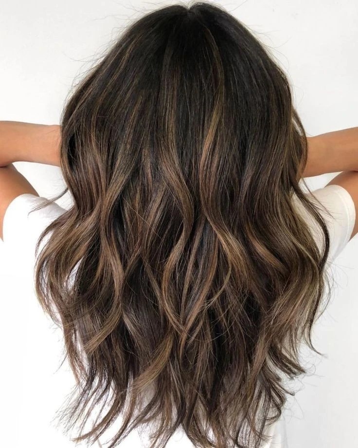 Rich Espresso Balayage With Warm Caramel Highlights