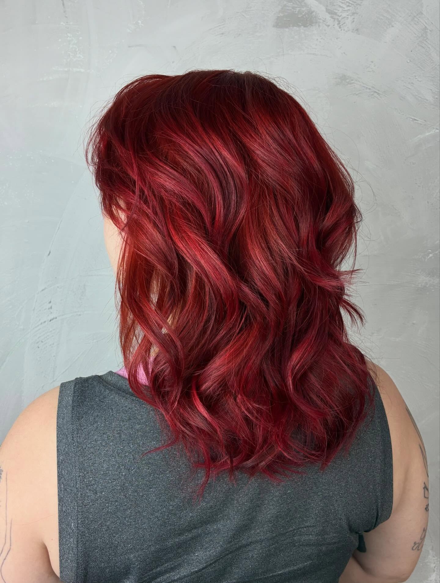Vibrant Cherry Red Waves With Ash Undertones