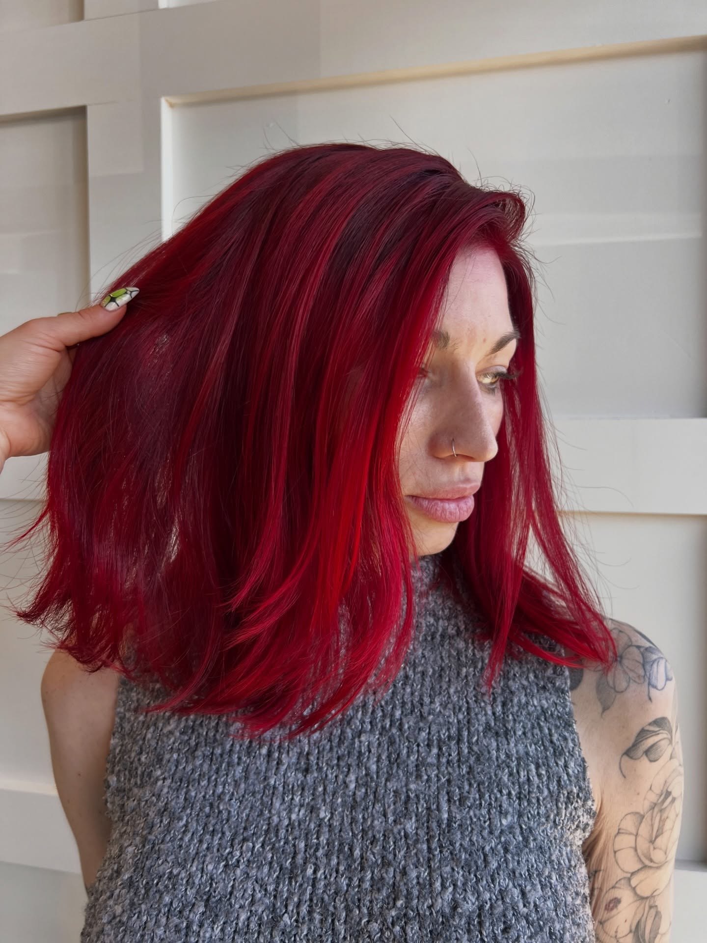 Vibrant Cherry Red Colored Collarbone Bob