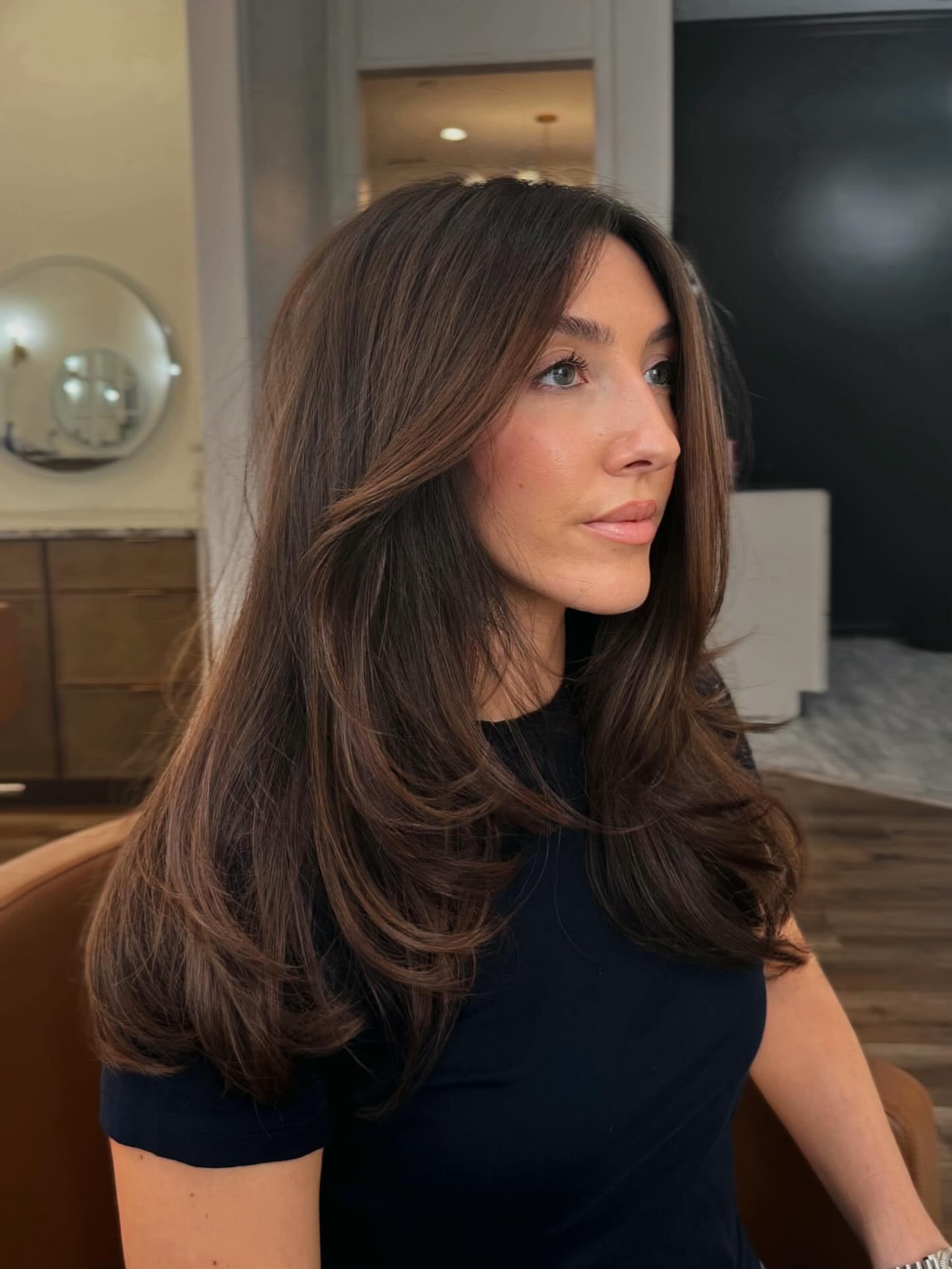 Cinnamon Brown Balayage With Face Framing Layers